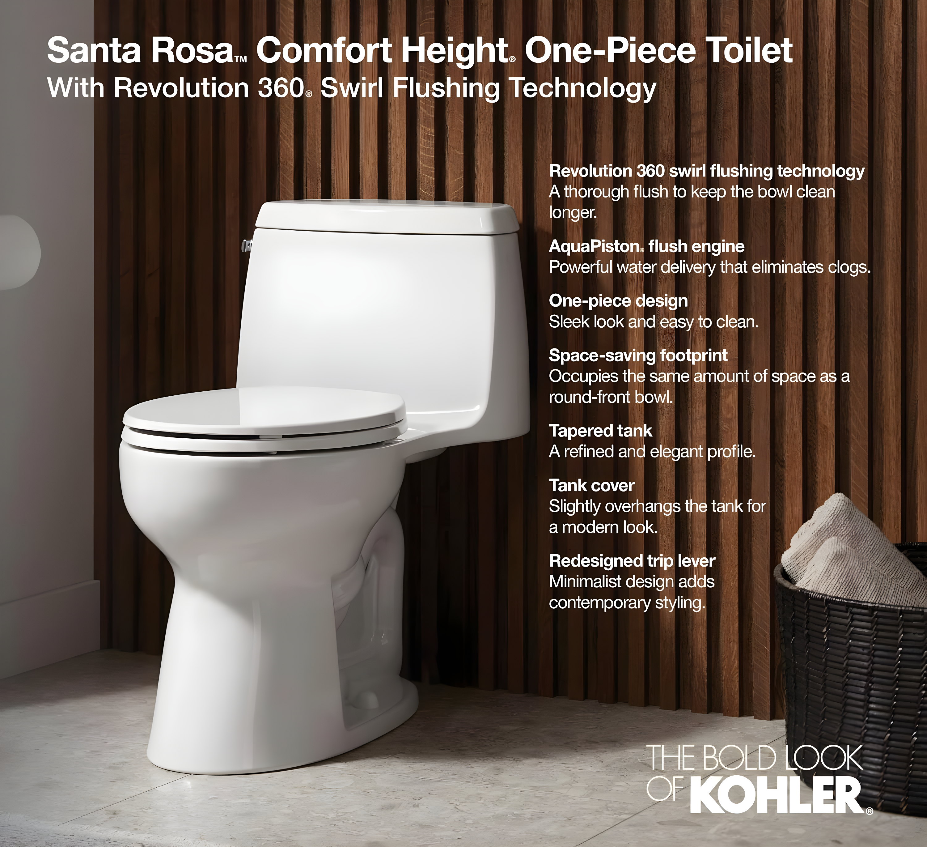 Santa Rosa One-Piece Compact Elongated 1.6 Gpf Toilet With Revolution 360 Swirl Flushing Technology