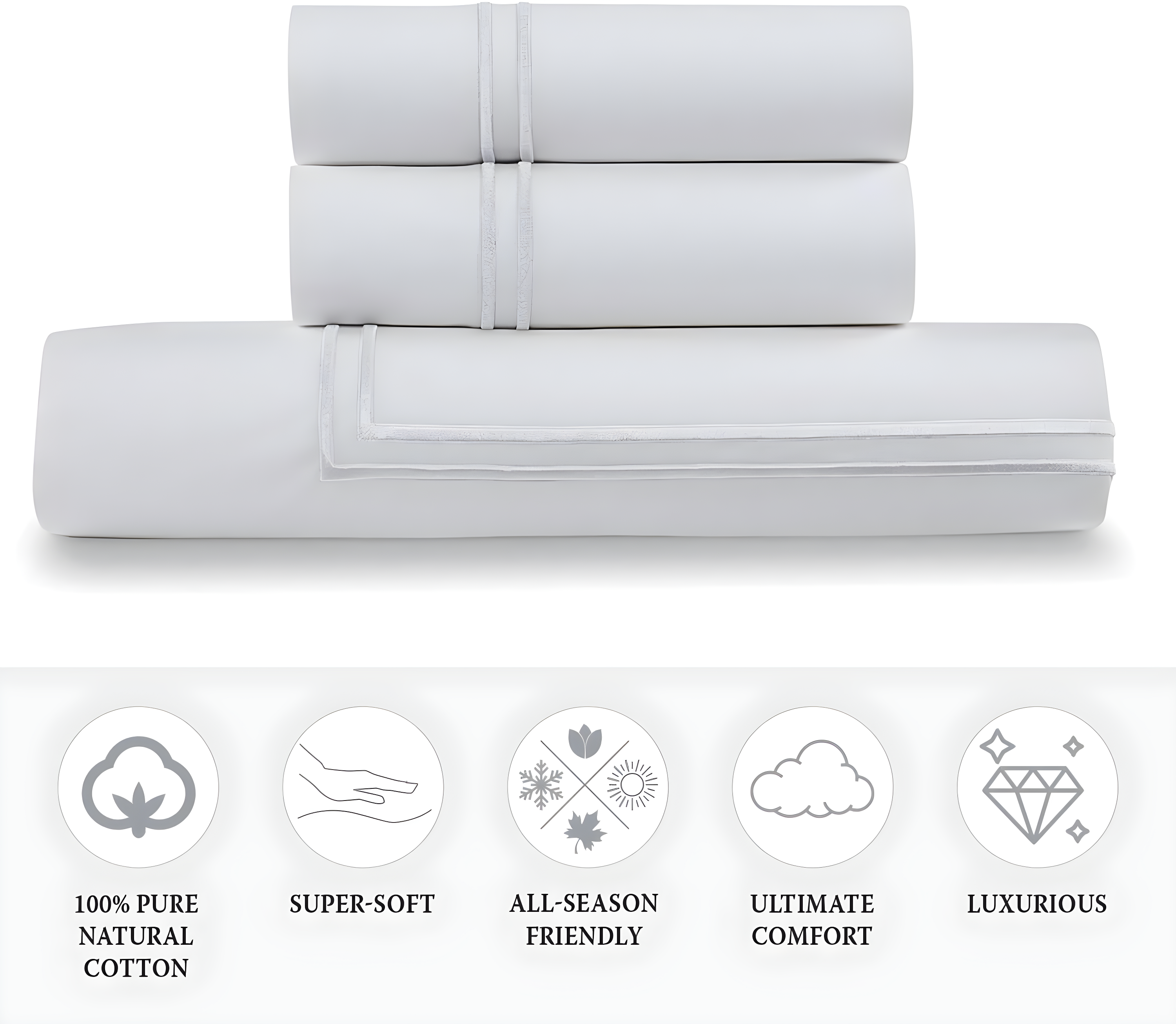 Ella Jayne Home Ella Jayne Cotton Duvet Cover with Satin Satin Stitching 3-Piece Set, White with White Satin Stitching
