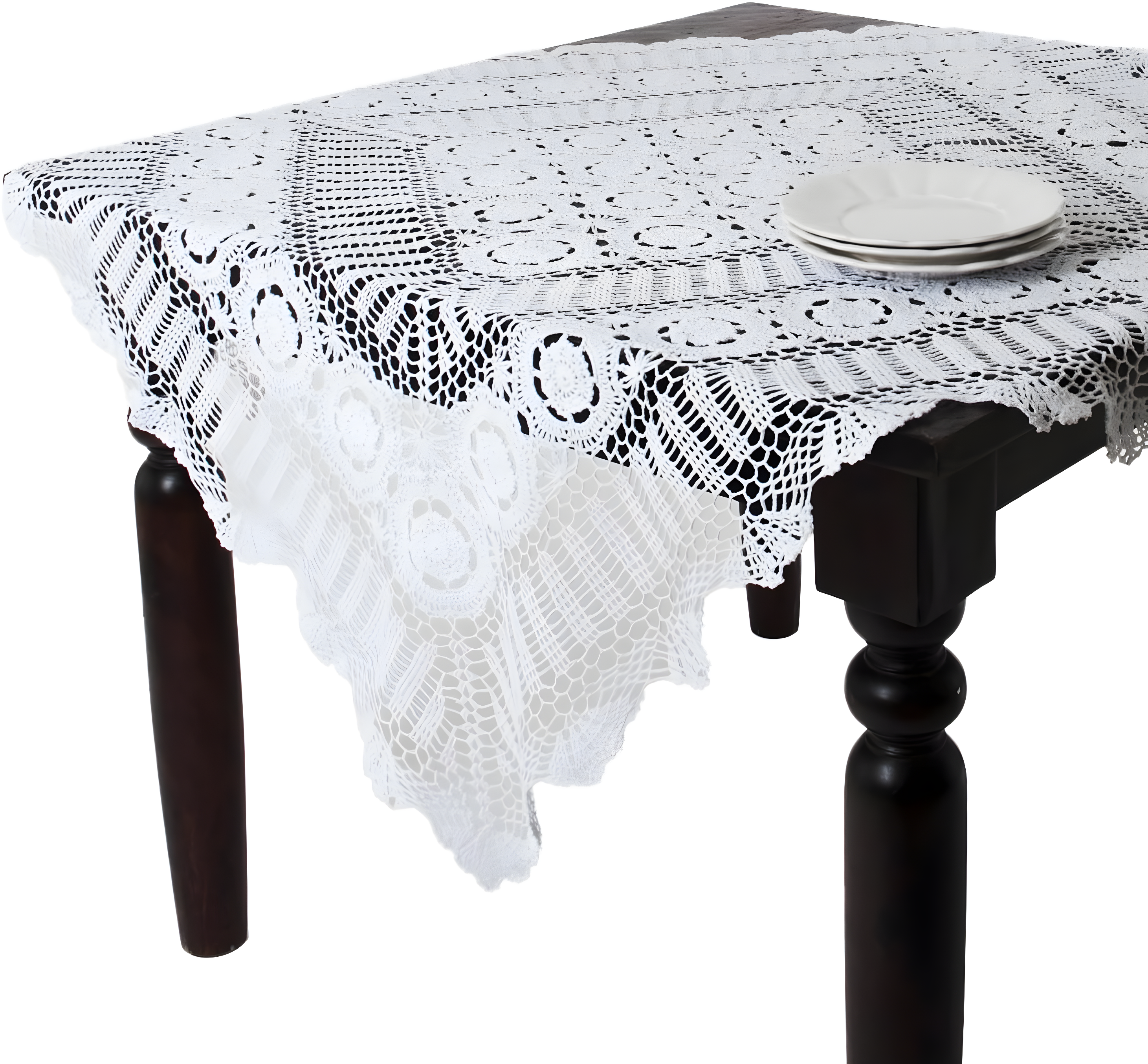 Saro Lifestyle Handmade Crochet Cotton Lace Table Linens, White, 54" x 54"
