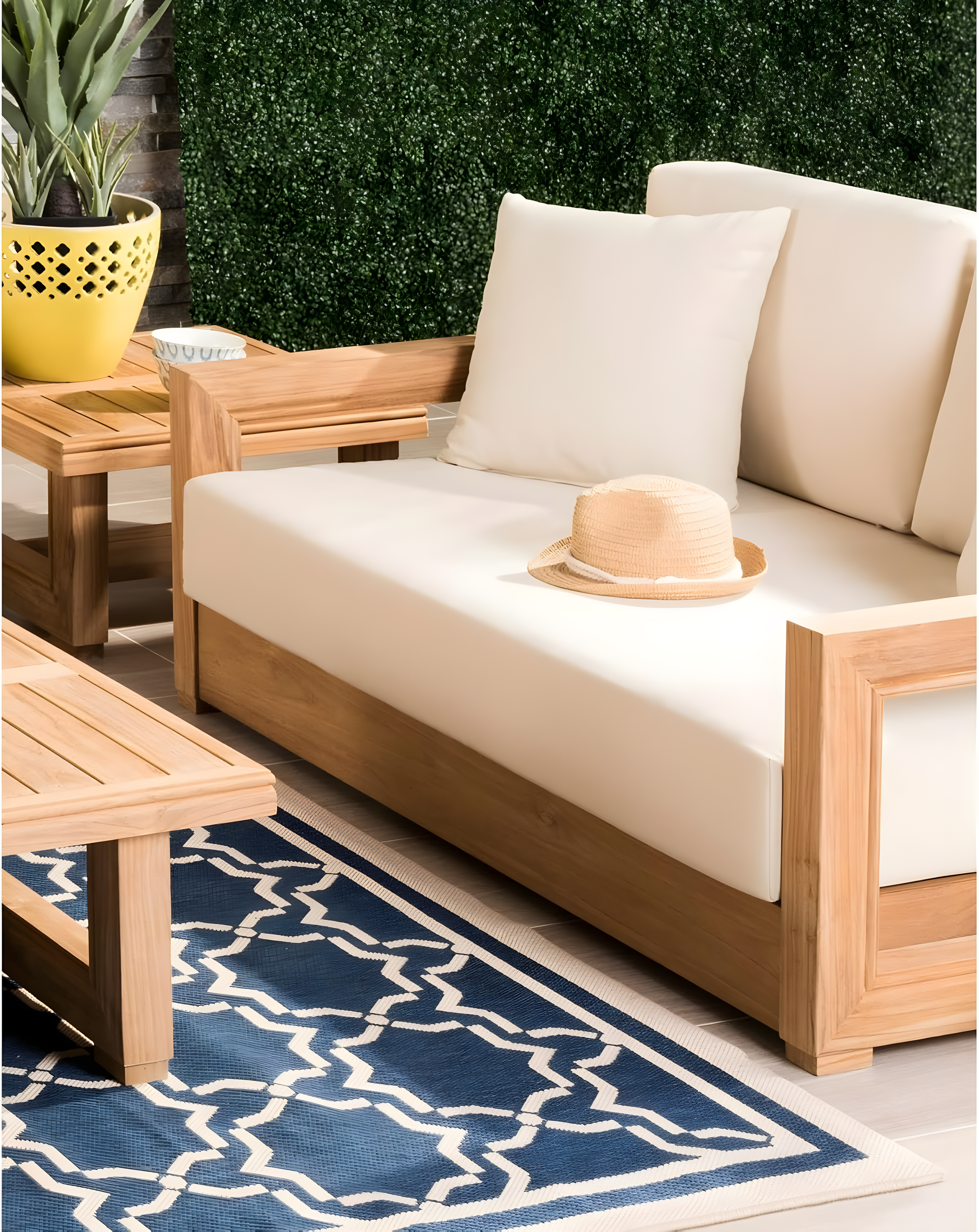 SAFAVIEH OUTDOOR COUTURE Montford 2-Seat Bench Natural Teak / Beige