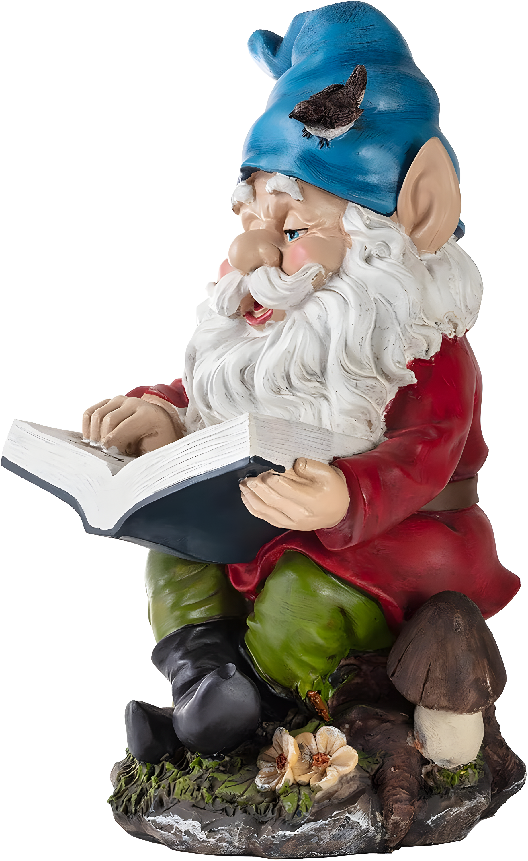 Alpine Corporation 14" Tall Outdoor Garden Gnome Reading a Book Yard Statue Decoration