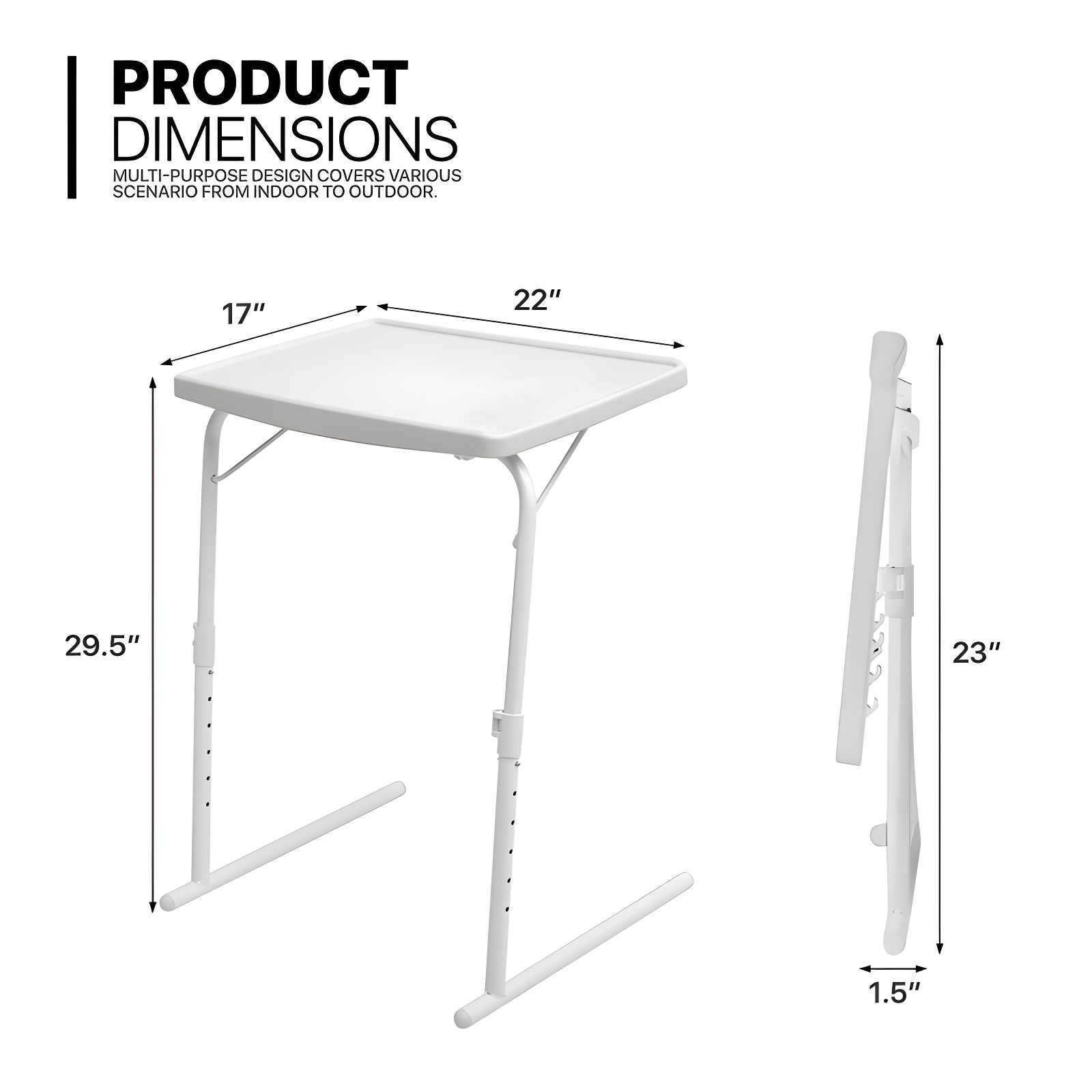 MoNiBloom 22" Tilting TV Tray Folding Table, Adjustable Height Foldable Laptop Desk for Bedside Sofa Working