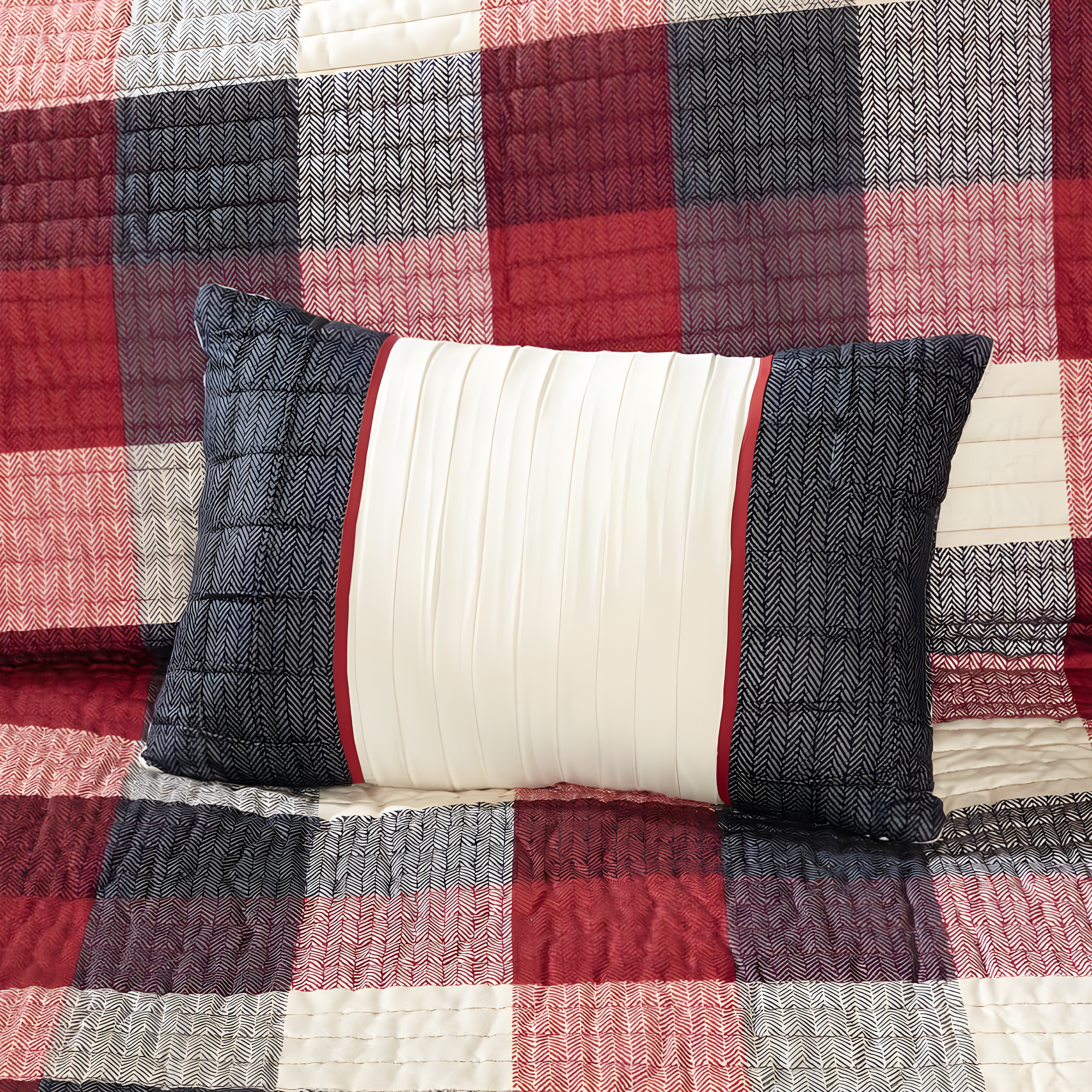 Madison Park Ridge 6 Piece Printed Herringbone Quilt Set with Throw Pillows