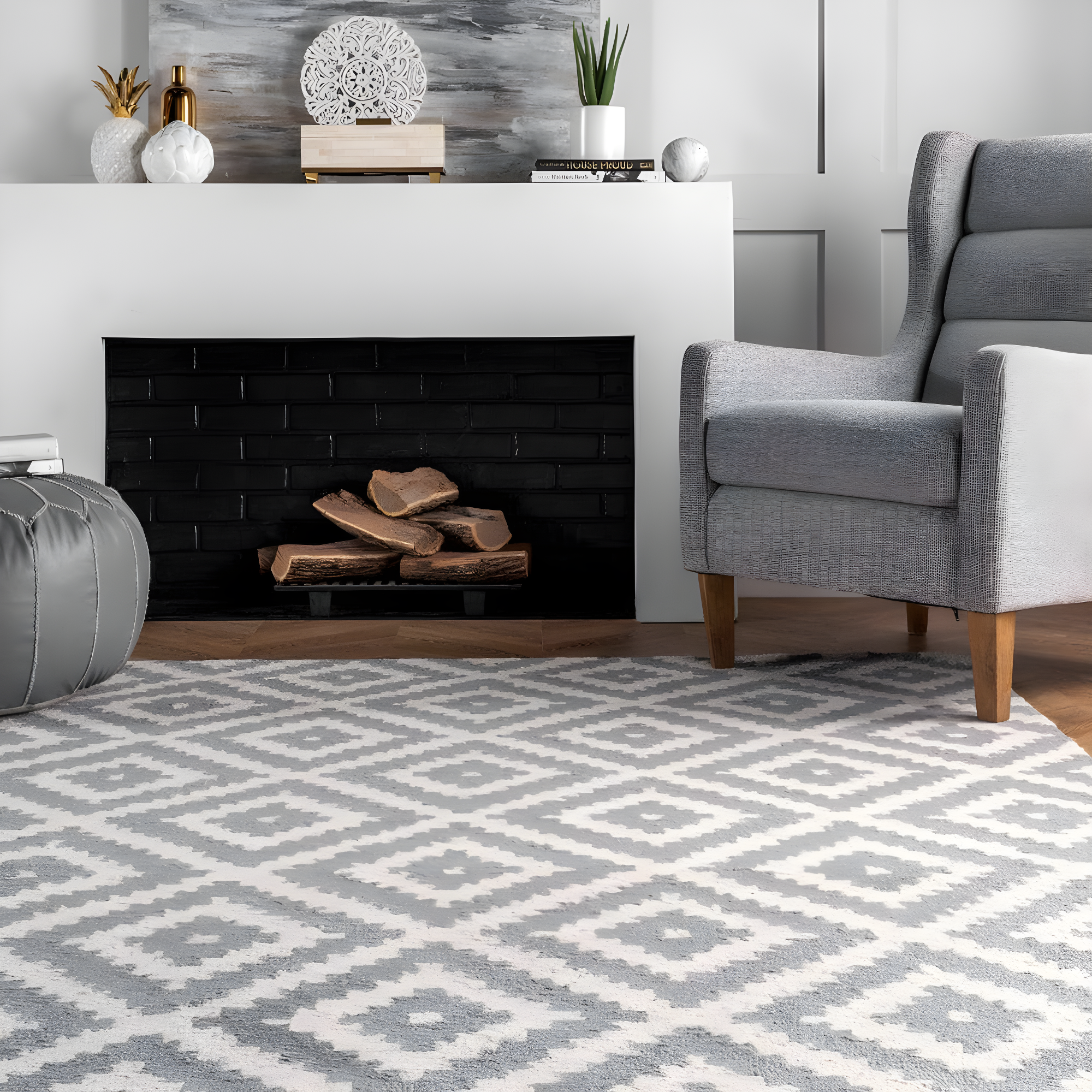 Nuloom Kellee Geometric Oval 4x6 Wool Indoor Area Rug for Living Room Bedroom Dining Room Kitchen, Grey/White