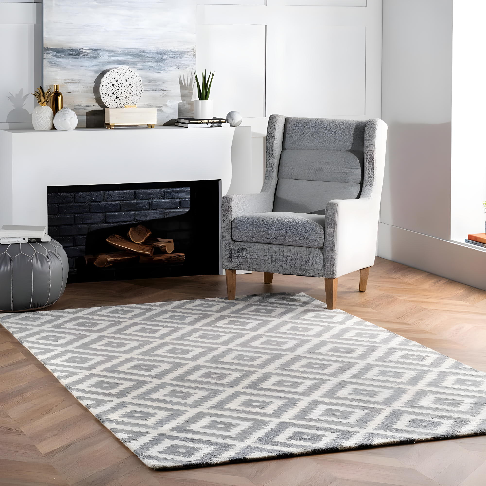 Nuloom Kellee Geometric Oval 4x6 Wool Indoor Area Rug for Living Room Bedroom Dining Room Kitchen, Grey/White