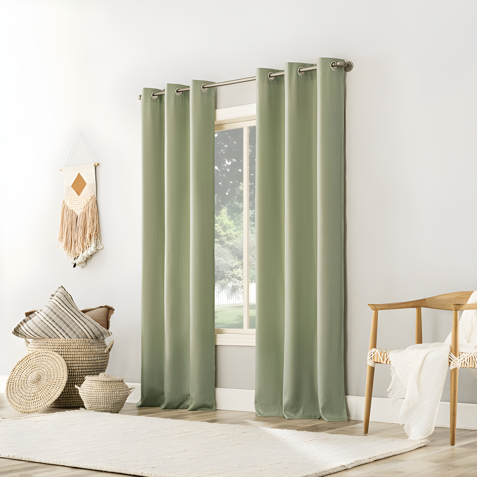 40"x63" No. 918 Light Filtering Semi-Sheer Sora Heathered Texture Grommet Curtain Panel Sage Green: Modern Plain Weave