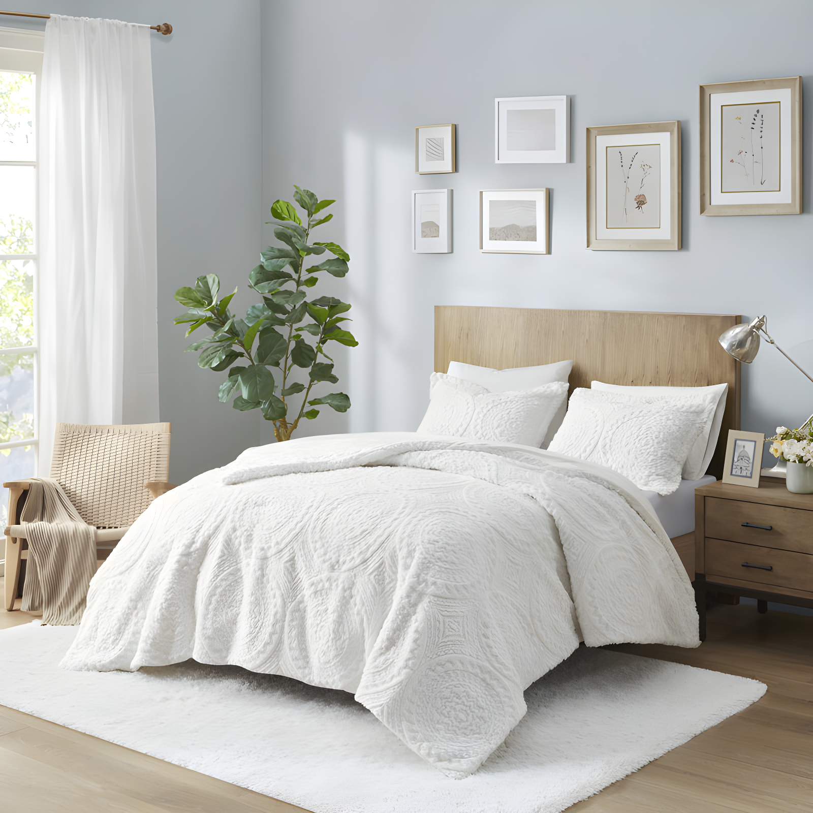 Arya Embroidered Medallion Faux Fur Ultra Plush Duvet Cover Set