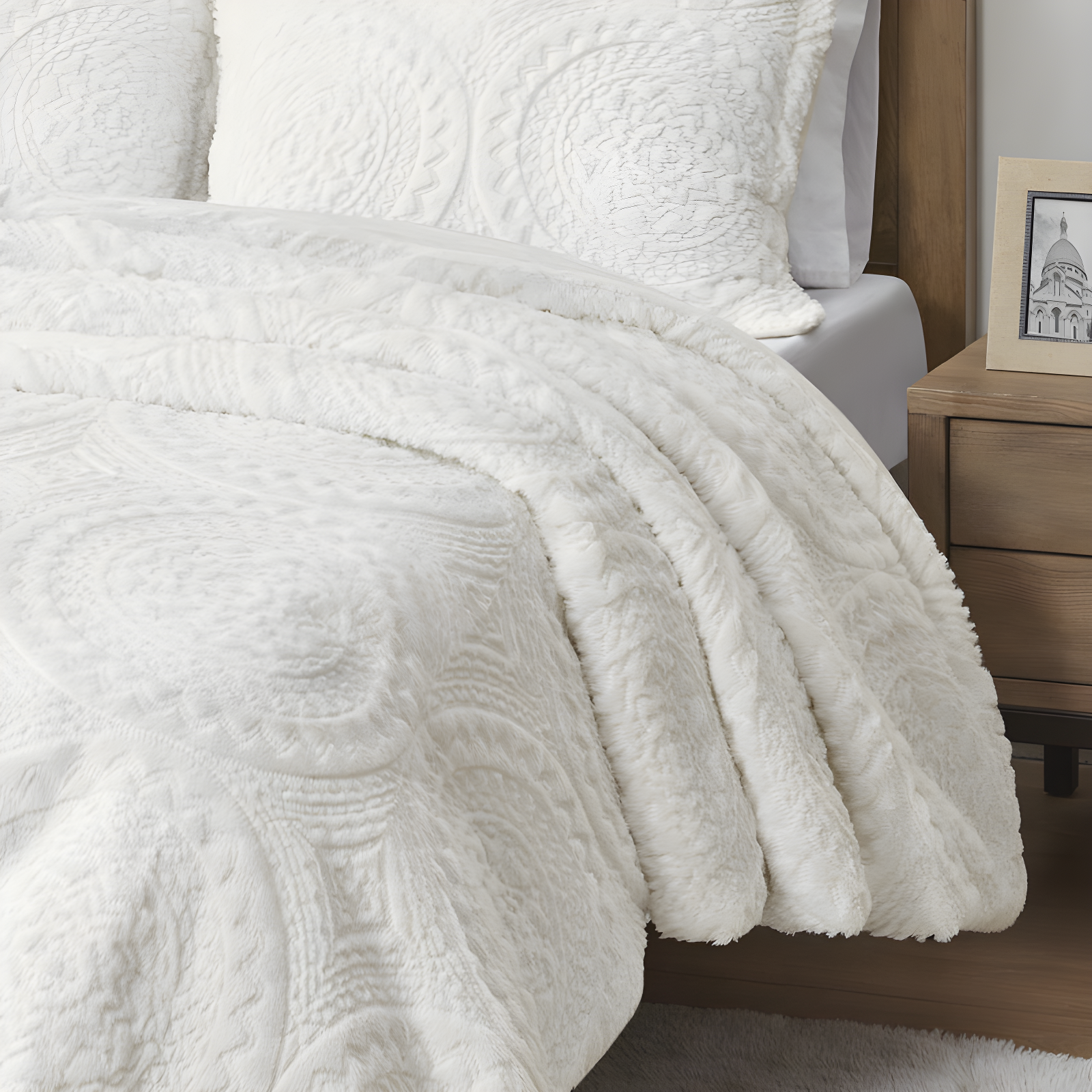 Arya Embroidered Medallion Faux Fur Ultra Plush Duvet Cover Set