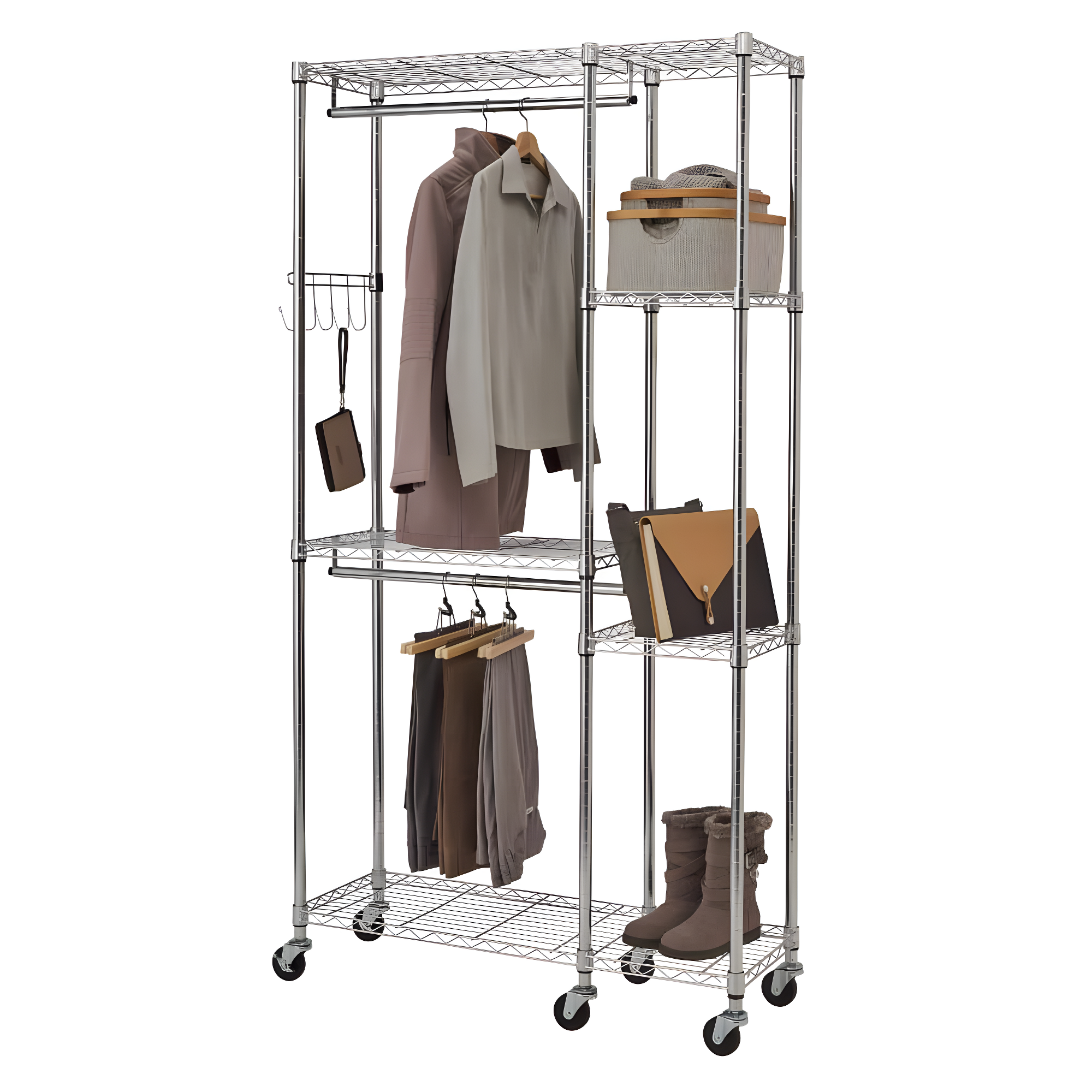 Chrome Wire Free-Standing Closet with Adjustable Shelves