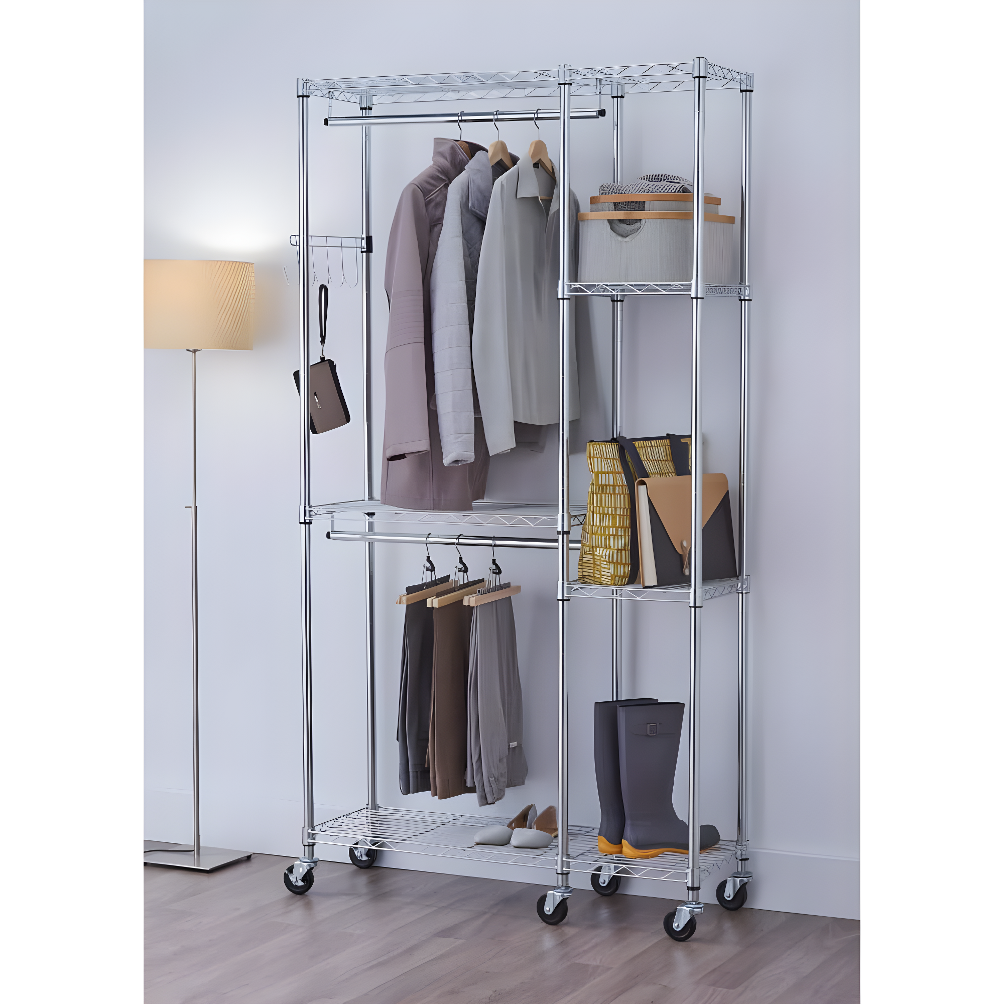 Chrome Wire Free-Standing Closet with Adjustable Shelves