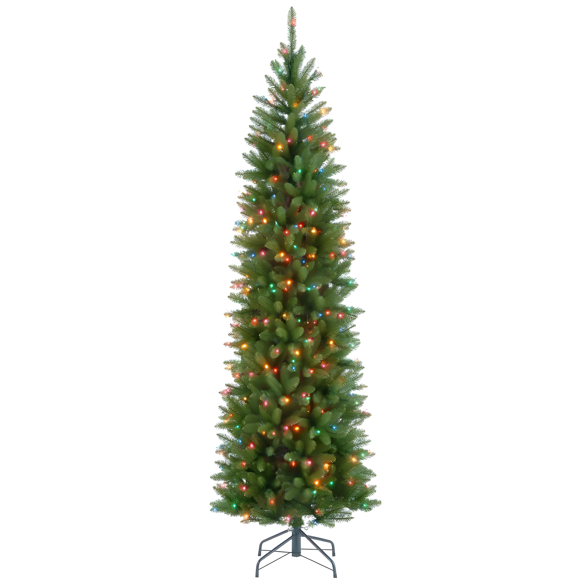 National Tree Company 6.5 ft Artificial Pre-Lit Slim Christmas Tree, Green, Kingswood Fir, Multicolor Lights, Includes Stand