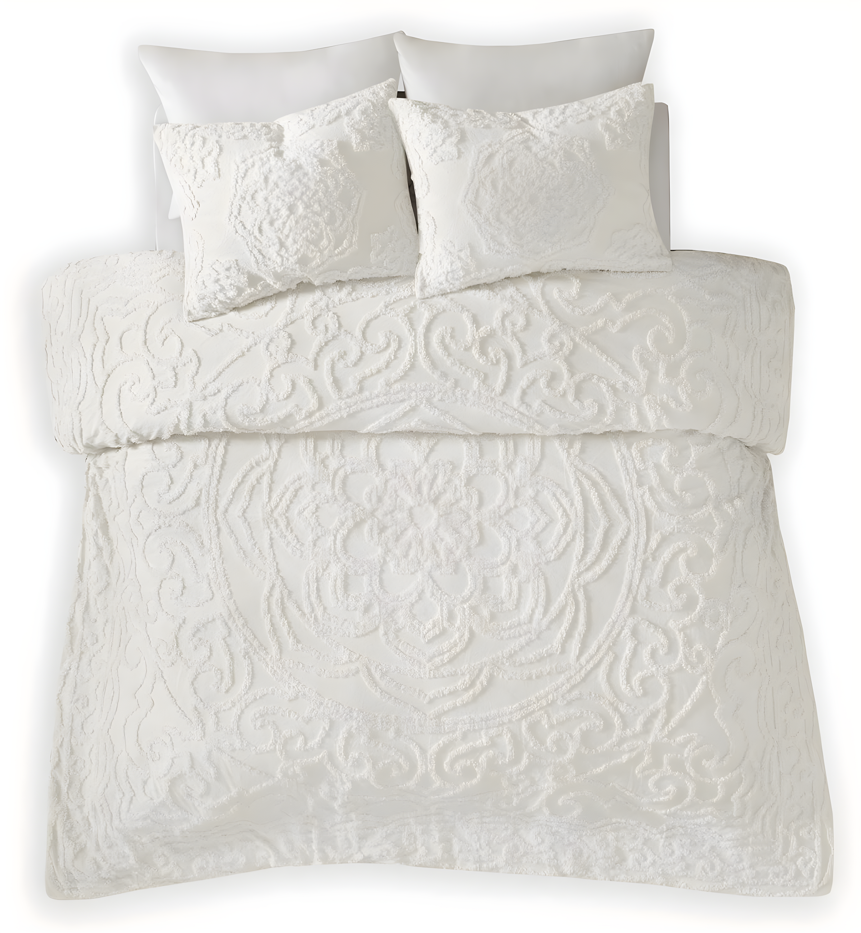 Laetitia Tufted Chenille Cotton Medallion Fringe Coverlet Set