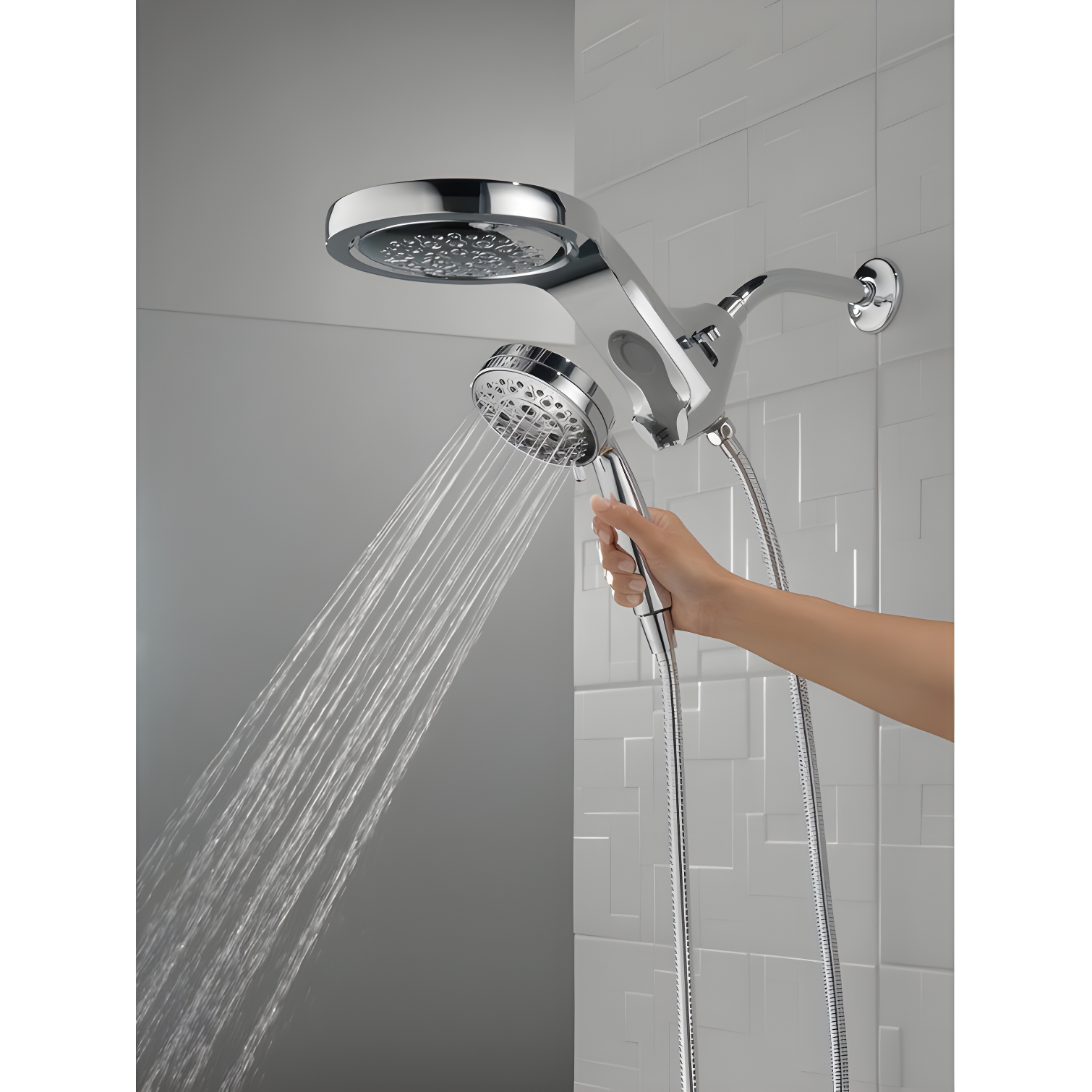 HydraChoice Hydrorain 5 Spray Dual Shower Head and Handheld Shower with H2Okinetic 1.75 GPM