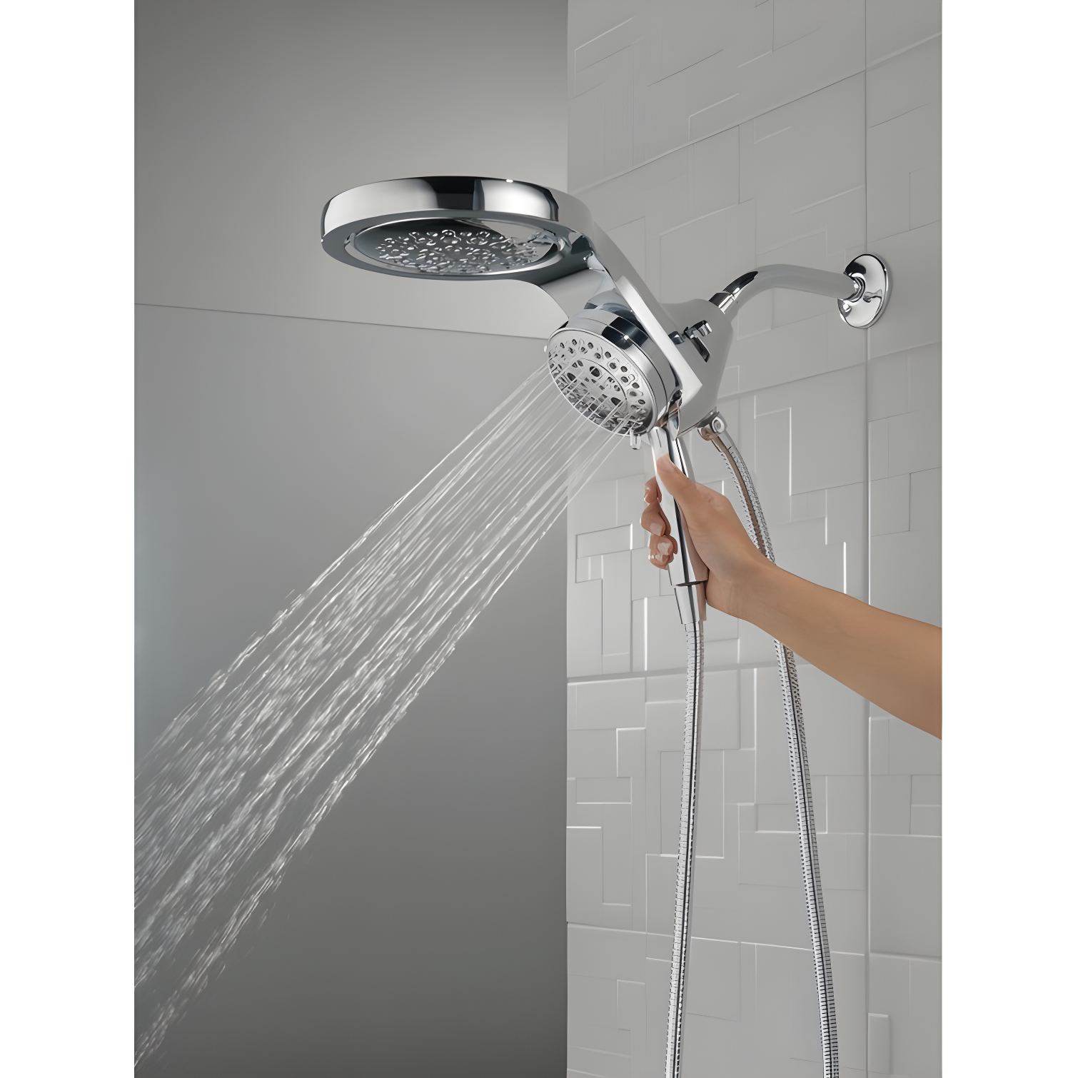 HydraChoice Hydrorain 5 Spray Dual Shower Head and Handheld Shower with H2Okinetic 1.75 GPM