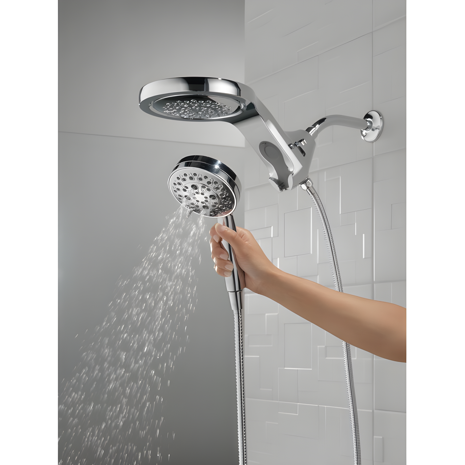 HydraChoice Hydrorain 5 Spray Dual Shower Head and Handheld Shower with H2Okinetic 1.75 GPM