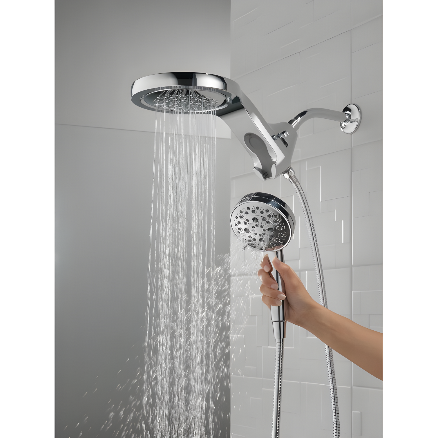 HydraChoice Hydrorain 5 Spray Dual Shower Head and Handheld Shower with H2Okinetic 1.75 GPM