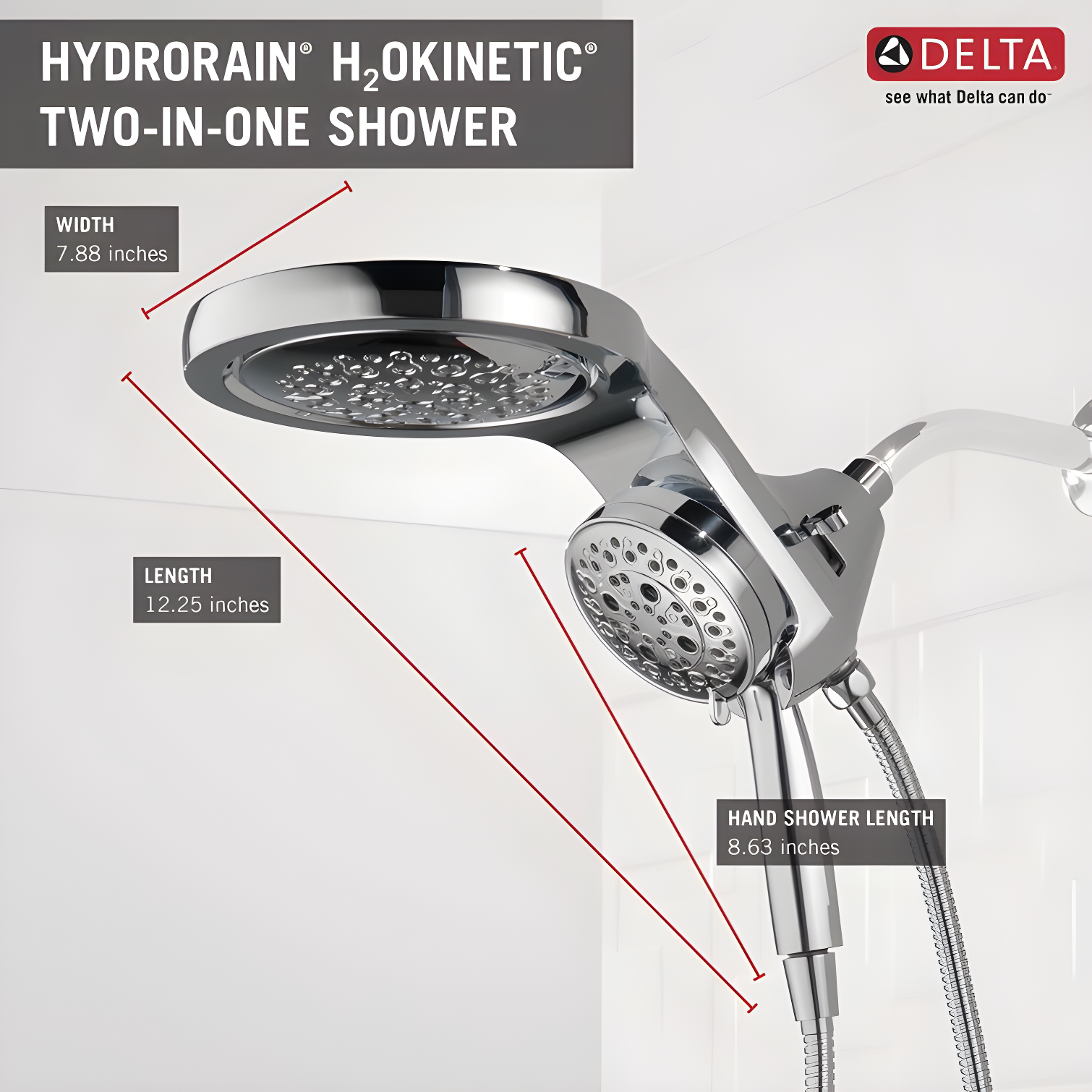 HydraChoice Hydrorain 5 Spray Dual Shower Head and Handheld Shower with H2Okinetic 1.75 GPM