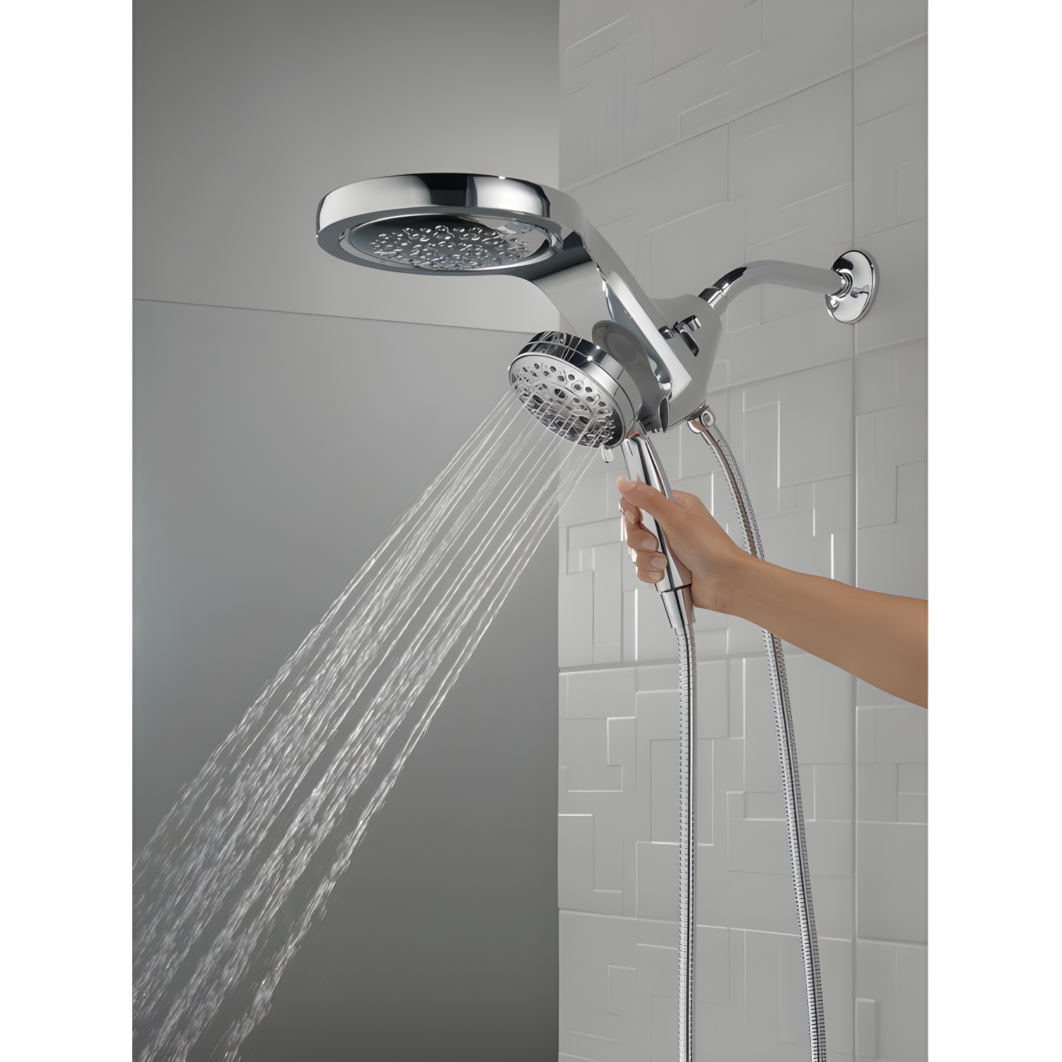 HydraChoice Hydrorain 5 Spray Dual Shower Head and Handheld Shower with H2Okinetic 1.75 GPM