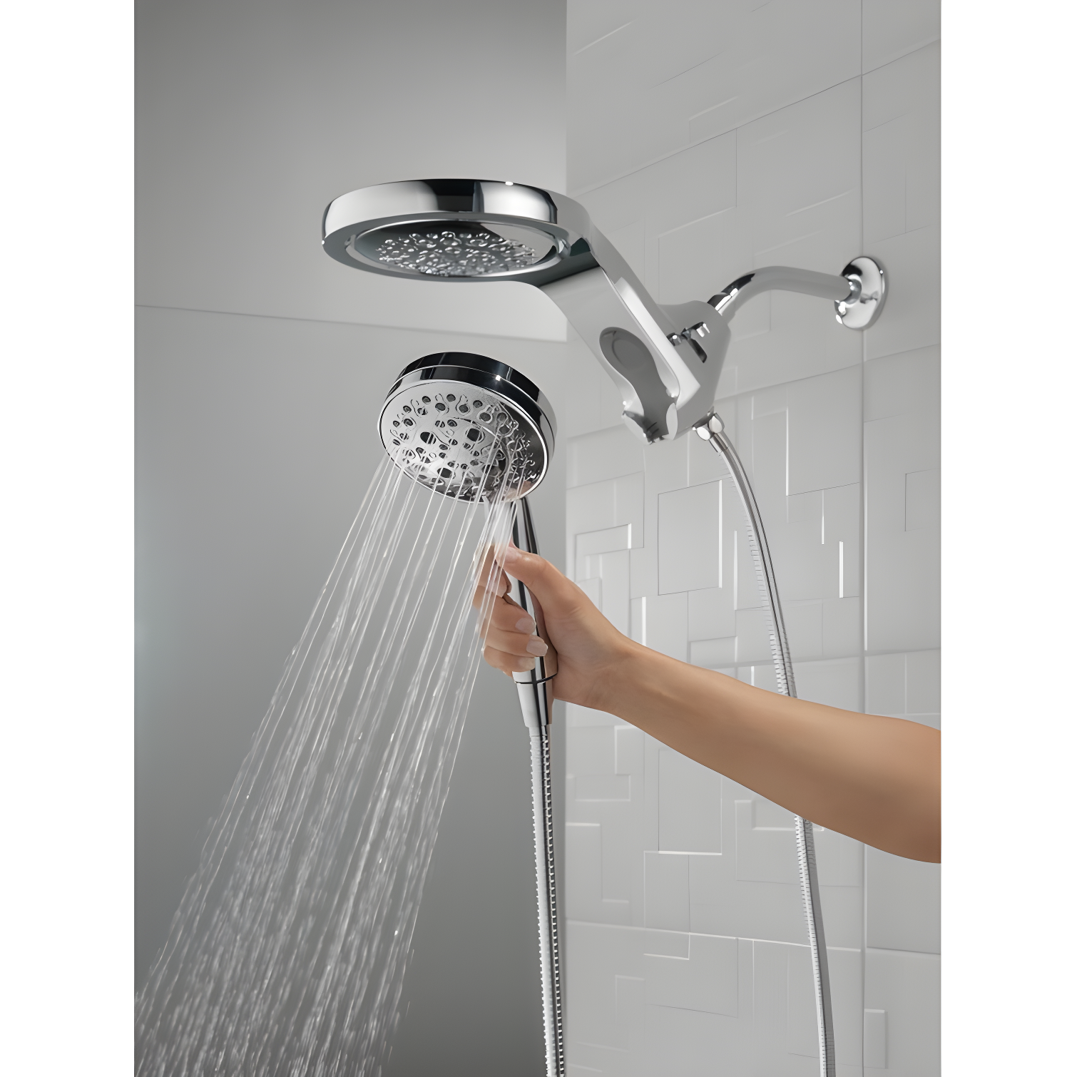 HydraChoice Hydrorain 5 Spray Dual Shower Head and Handheld Shower with H2Okinetic 1.75 GPM