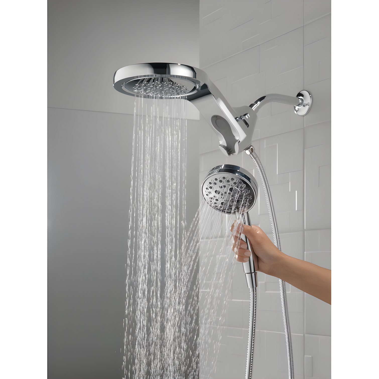 HydraChoice Hydrorain 5 Spray Dual Shower Head and Handheld Shower with H2Okinetic 1.75 GPM