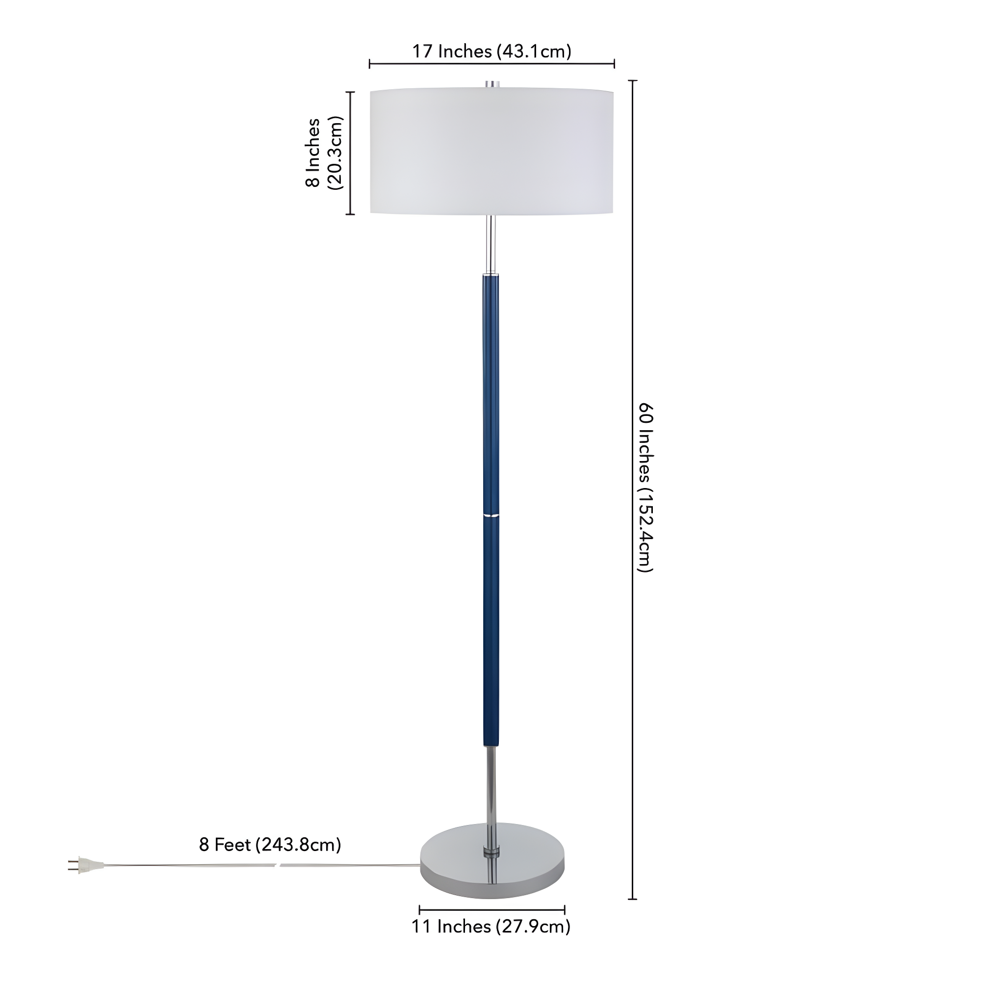 Evelyn&Zoe Simone 2-Light Floor Lamp with Fabric Shade, Blue/Polished Nickel/White
