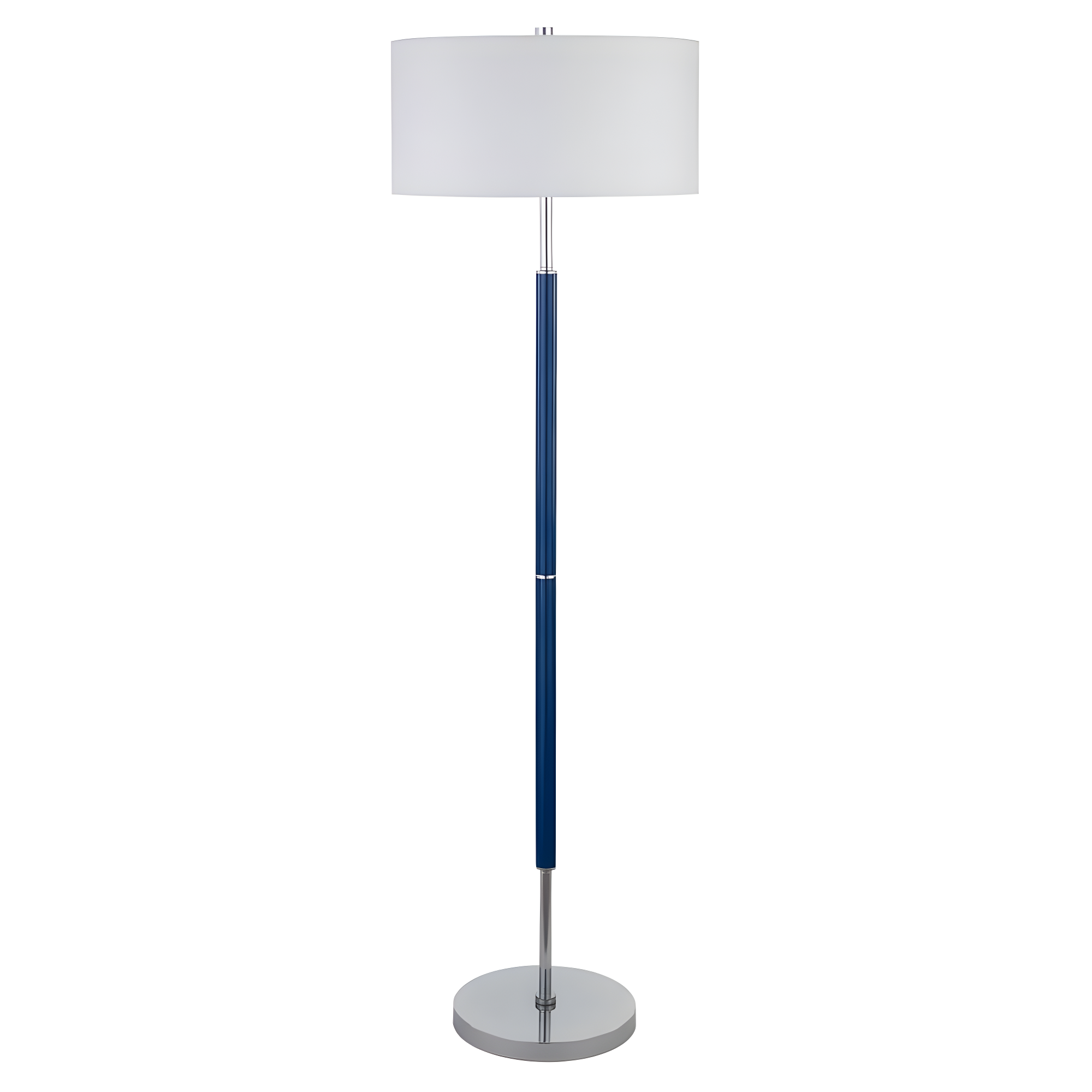 Evelyn&Zoe Simone 2-Light Floor Lamp with Fabric Shade, Blue/Polished Nickel/White