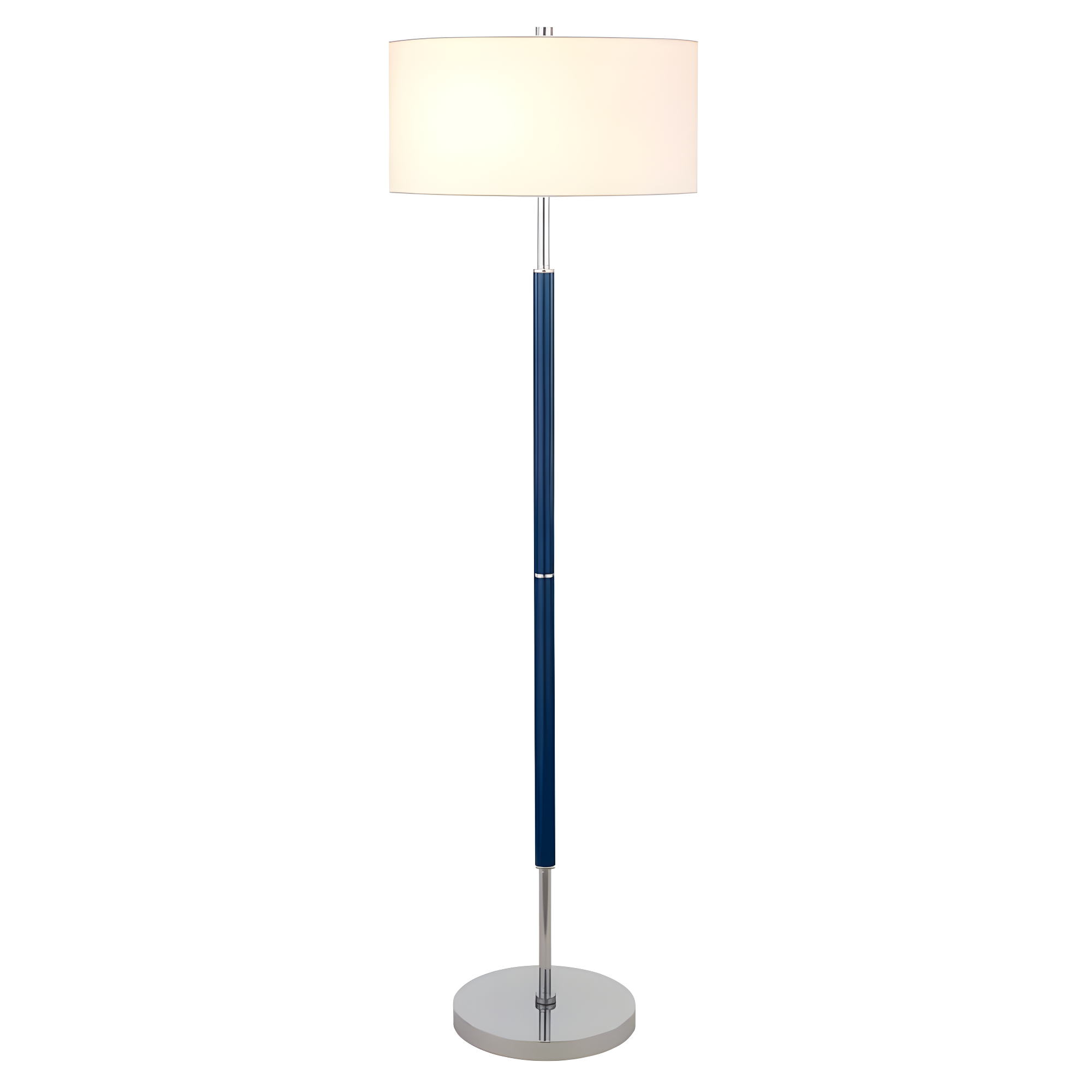 Evelyn&Zoe Simone 2-Light Floor Lamp with Fabric Shade, Blue/Polished Nickel/White