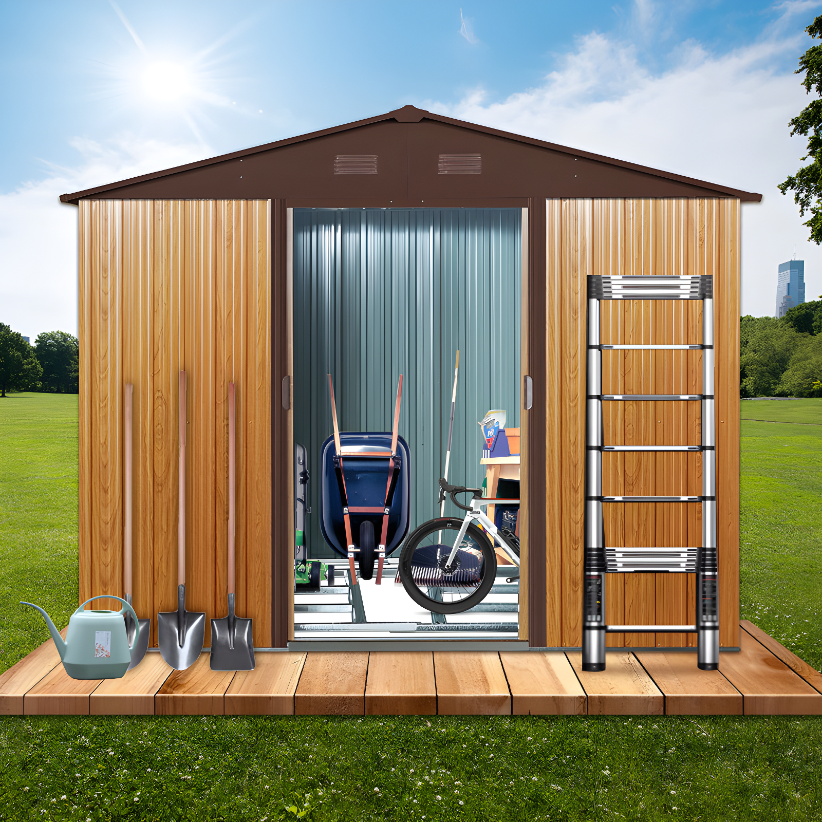 GZMWON 8Ft X 6Ft Outdoor Metal Storage Shed With Floor Base