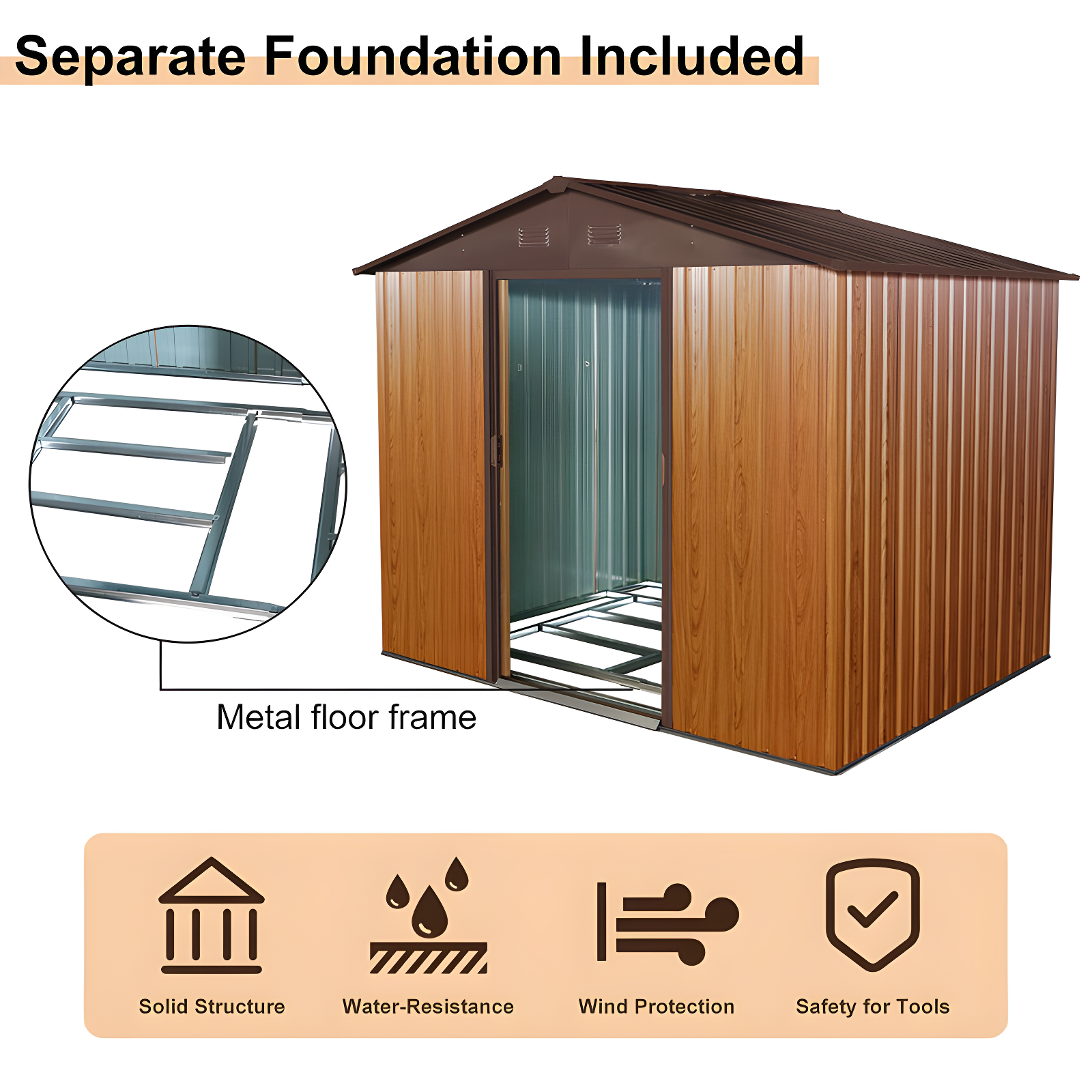 GZMWON 8Ft X 6Ft Outdoor Metal Storage Shed With Floor Base