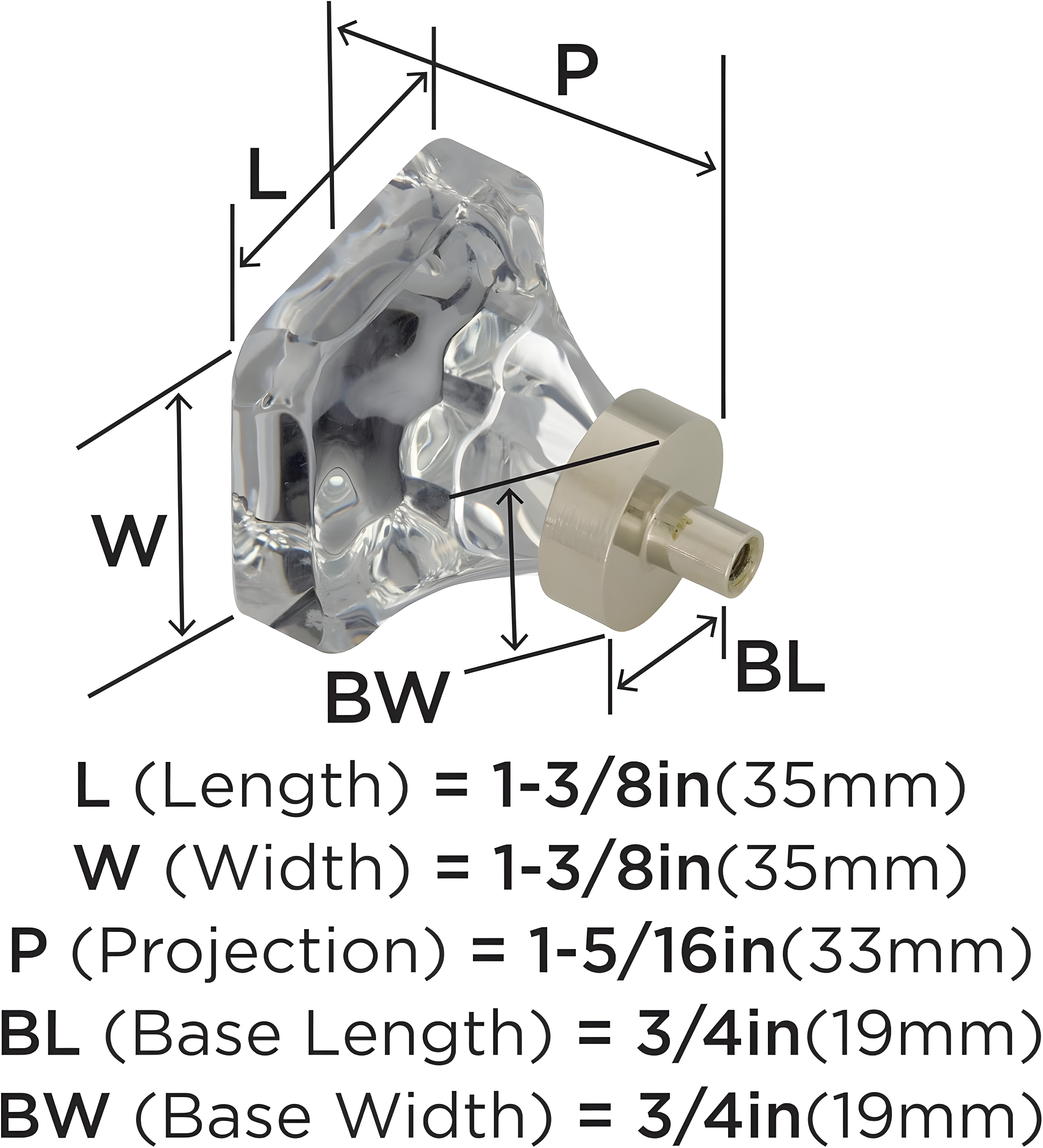 Glacio 1 3/8" Length Square Knob