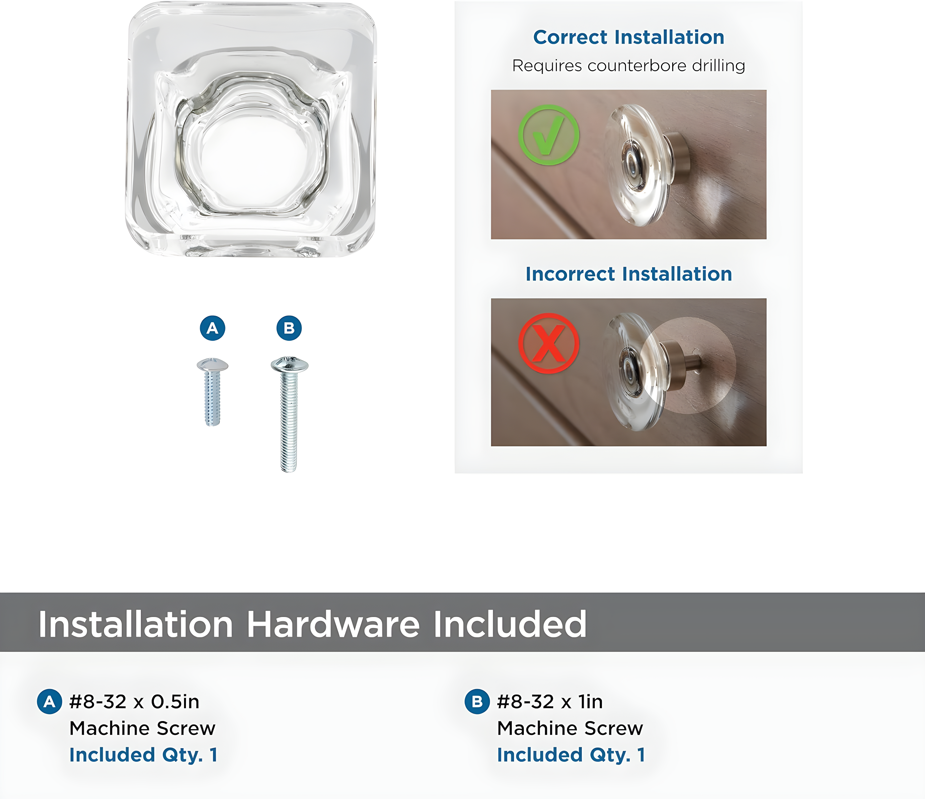 Glacio 1 3/8" Length Square Knob