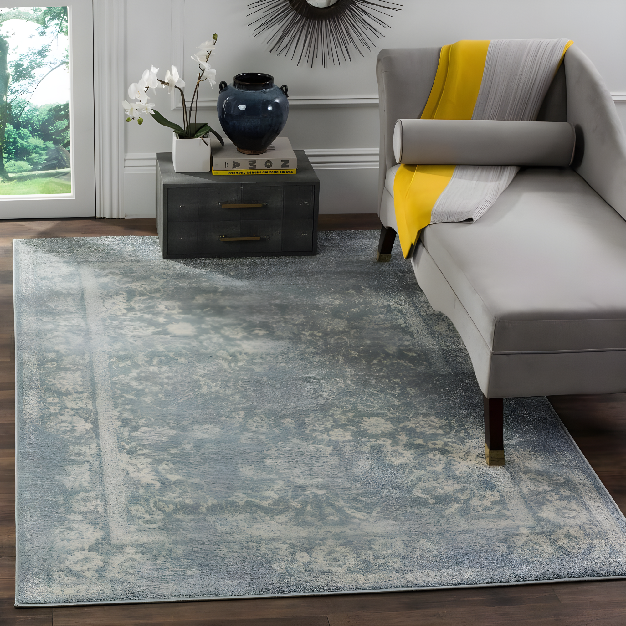 SAFAVIEH Adirondack Wyatt Distressed Area Rug, Slate/Ivory, 3' x 5'