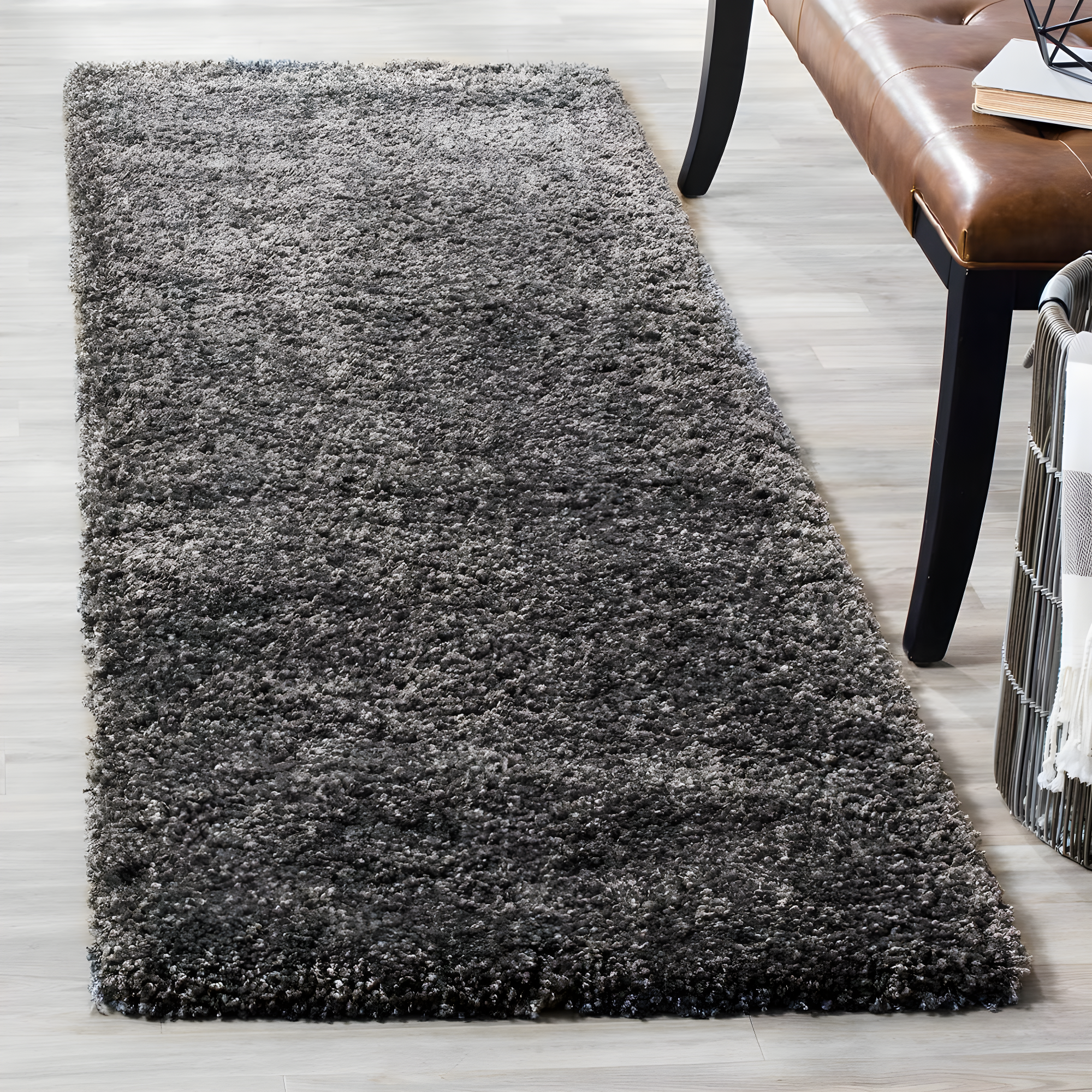 Shag SG151 Power Loomed Indoor Runner Rug - Dark Grey - 2'3"x9' - Safavieh.