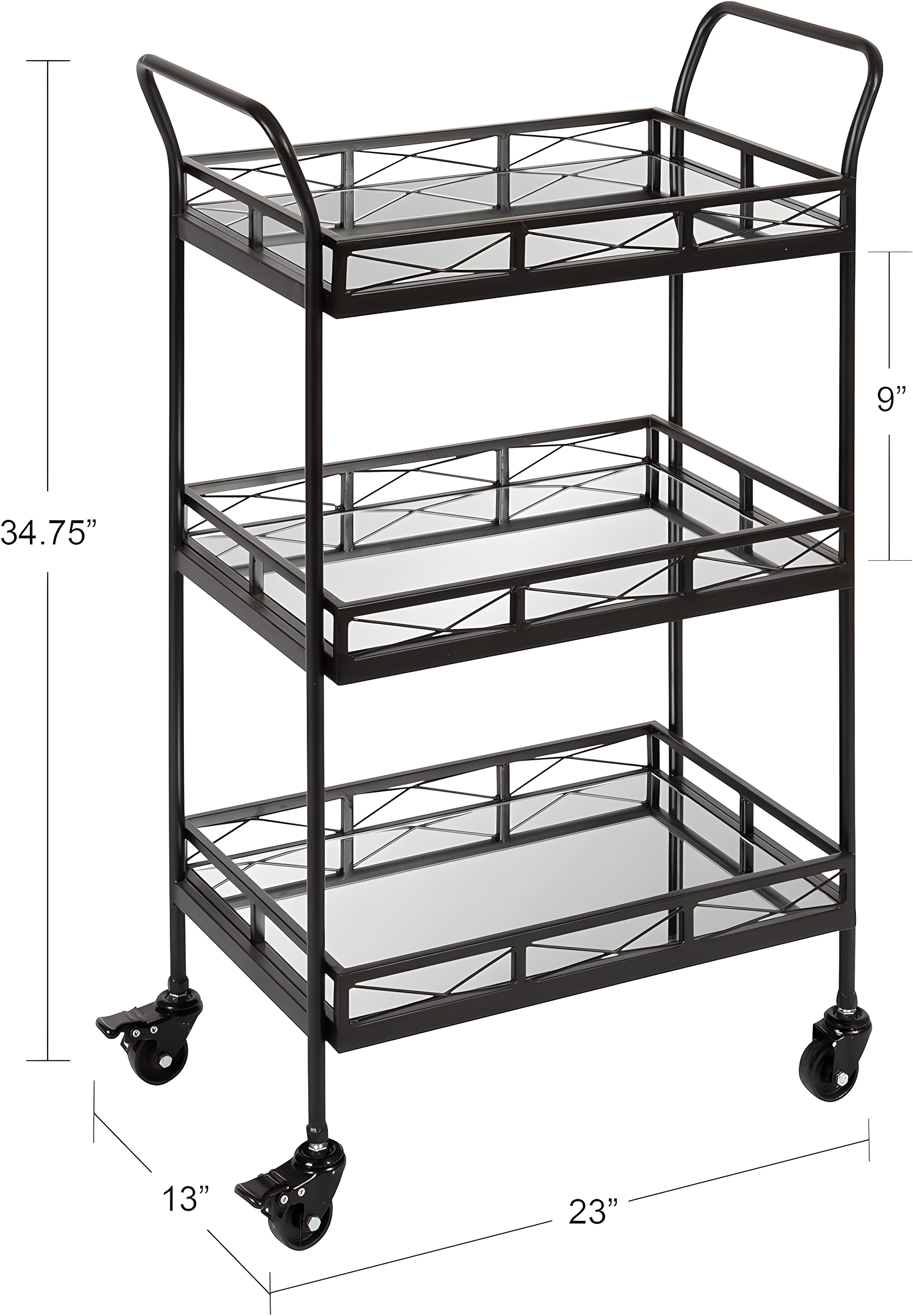 Kate and Laurel Ketia Rectangle Metal Bar Cart, 23x13x35, Black