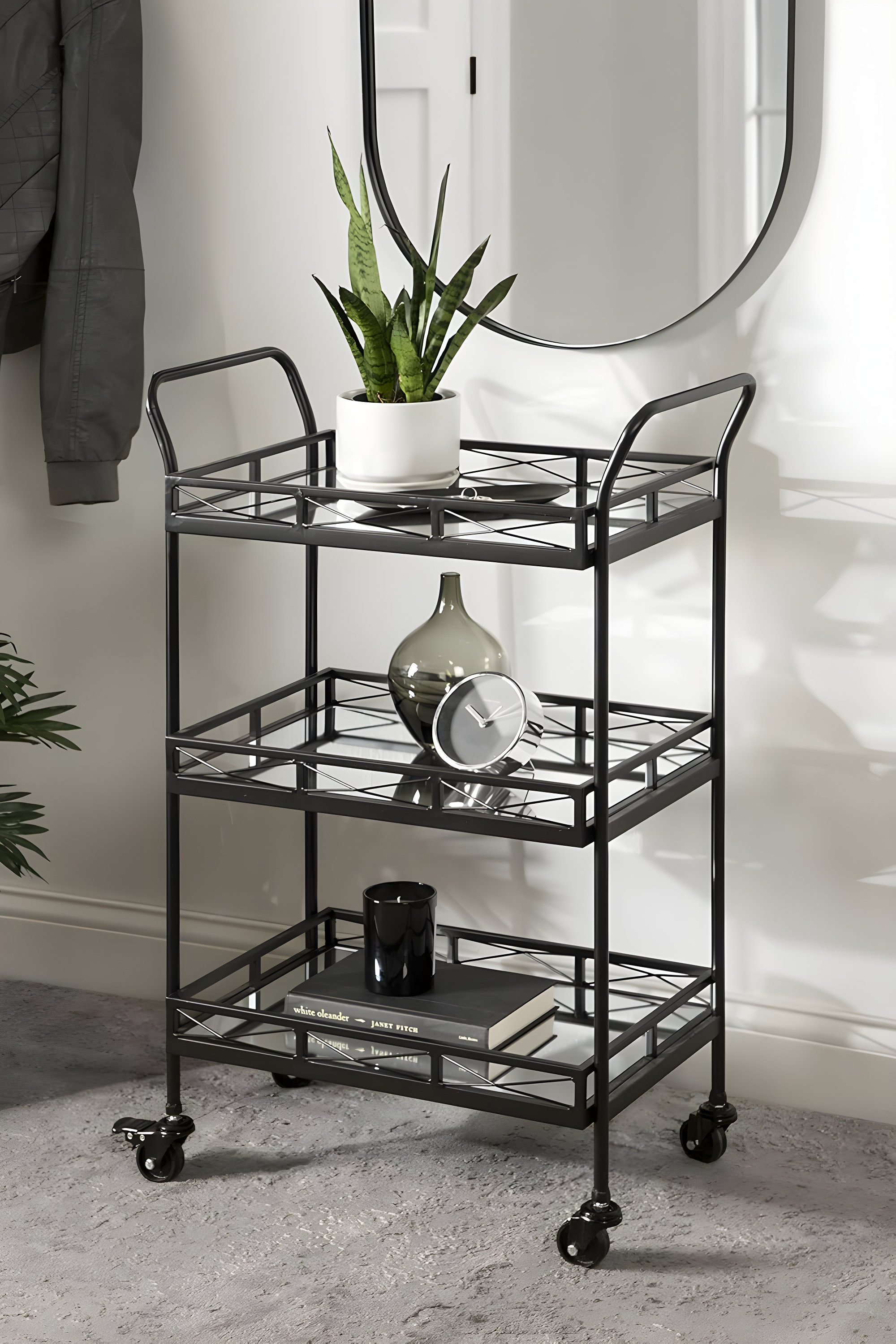 Kate and Laurel Ketia Rectangle Metal Bar Cart, 23x13x35, Black