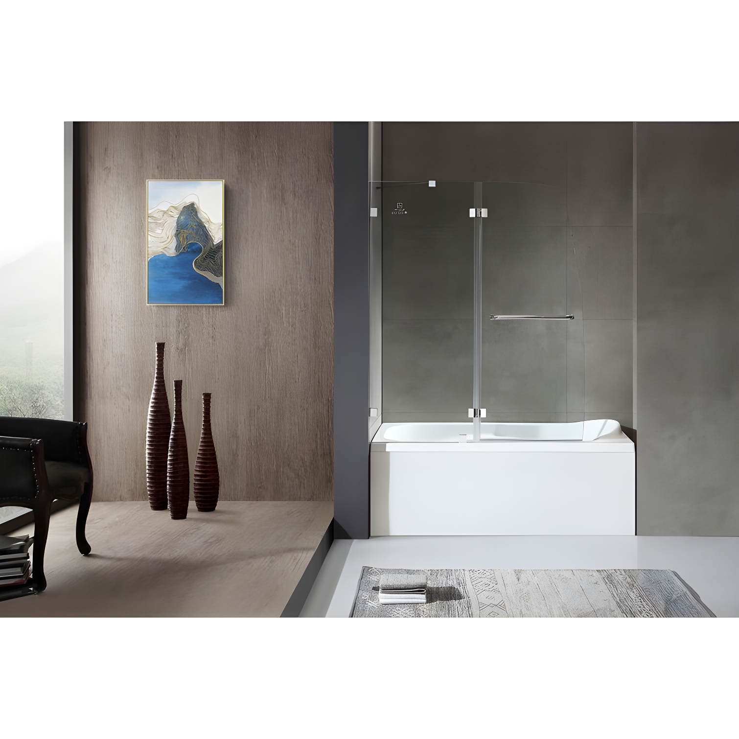 Herald Series 58" H Hinged Frameless Tub Door