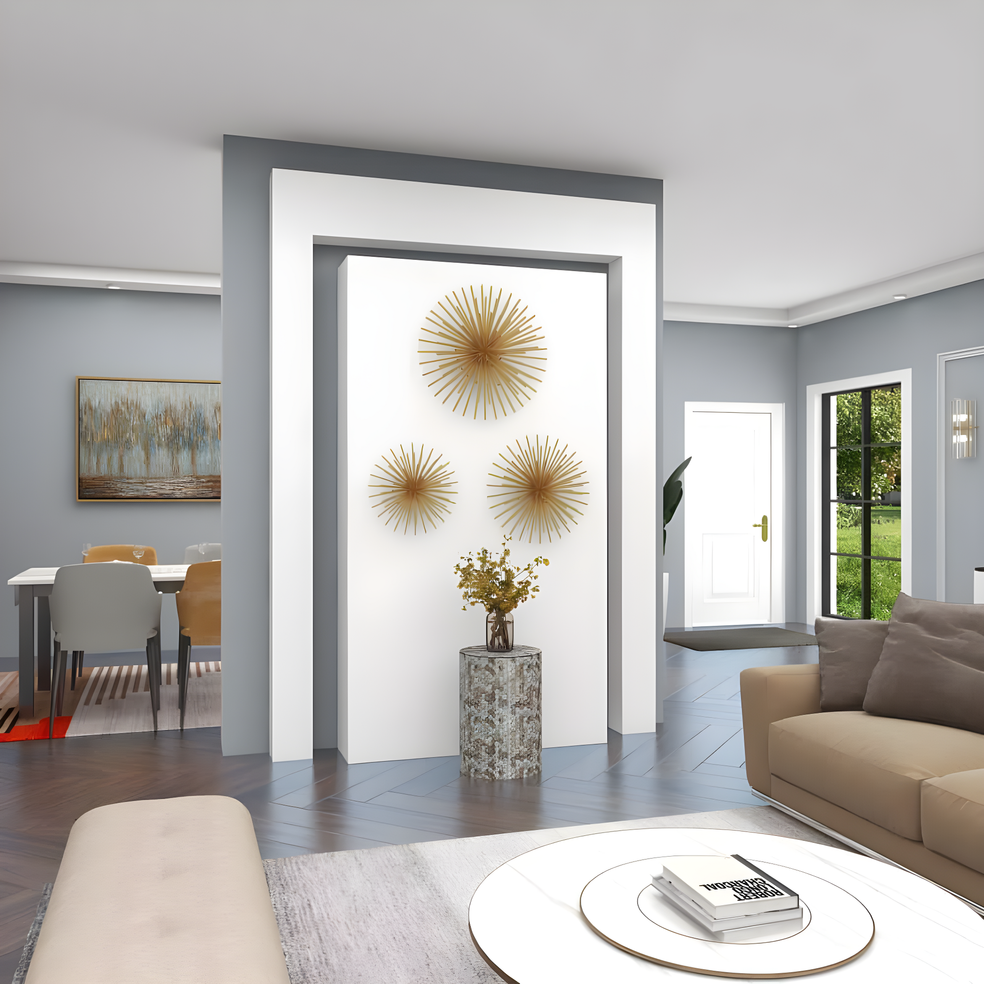 DecMode Contemporary Gold Metal 3D Starburst Wall Décor, Set of 3 16", 20", 24"D