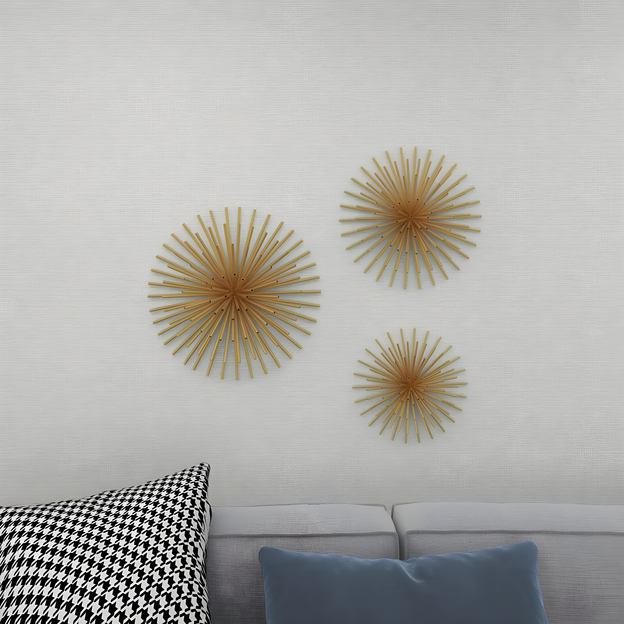 DecMode Contemporary Gold Metal 3D Starburst Wall Décor, Set of 3 16", 20", 24"D