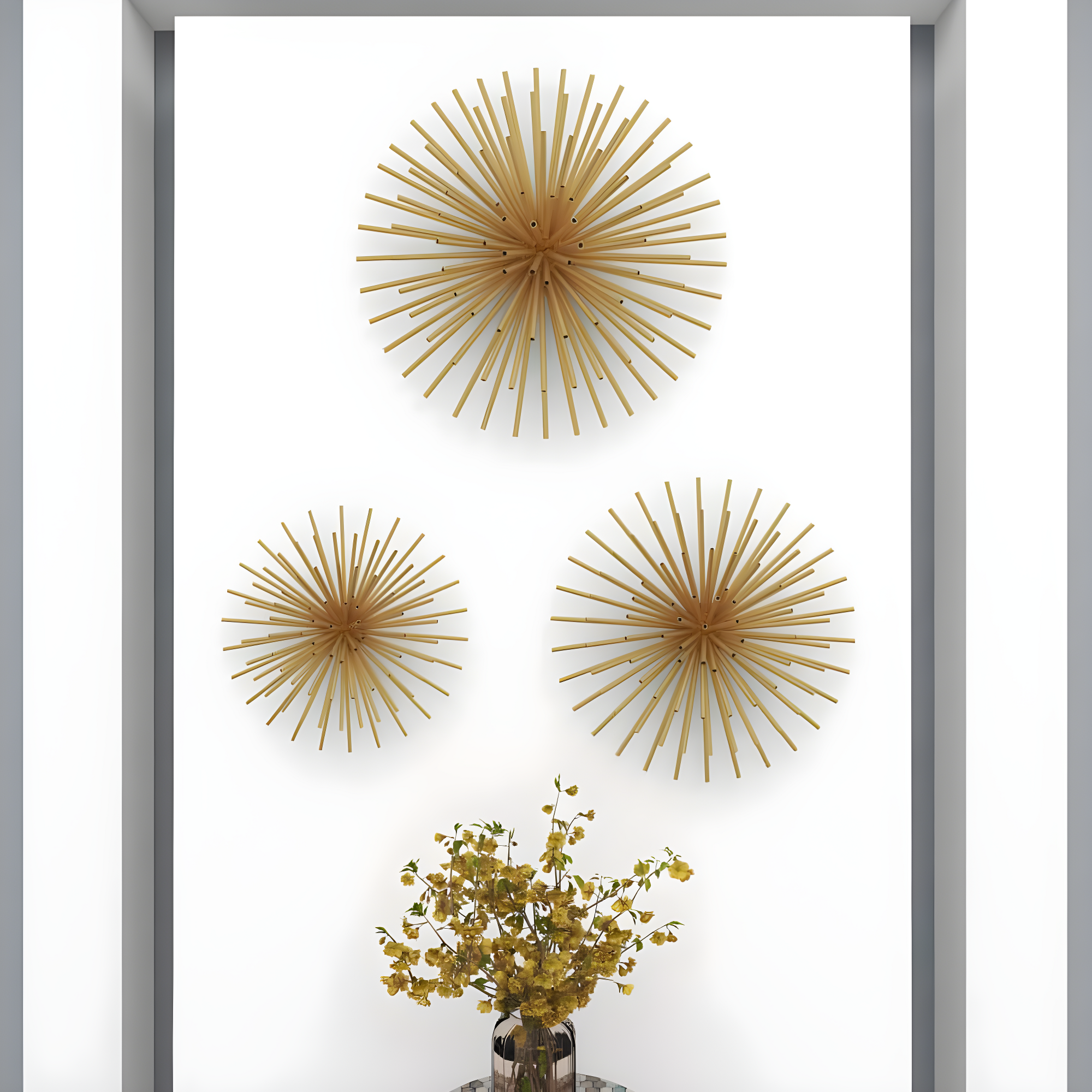 DecMode Contemporary Gold Metal 3D Starburst Wall Décor, Set of 3 16", 20", 24"D