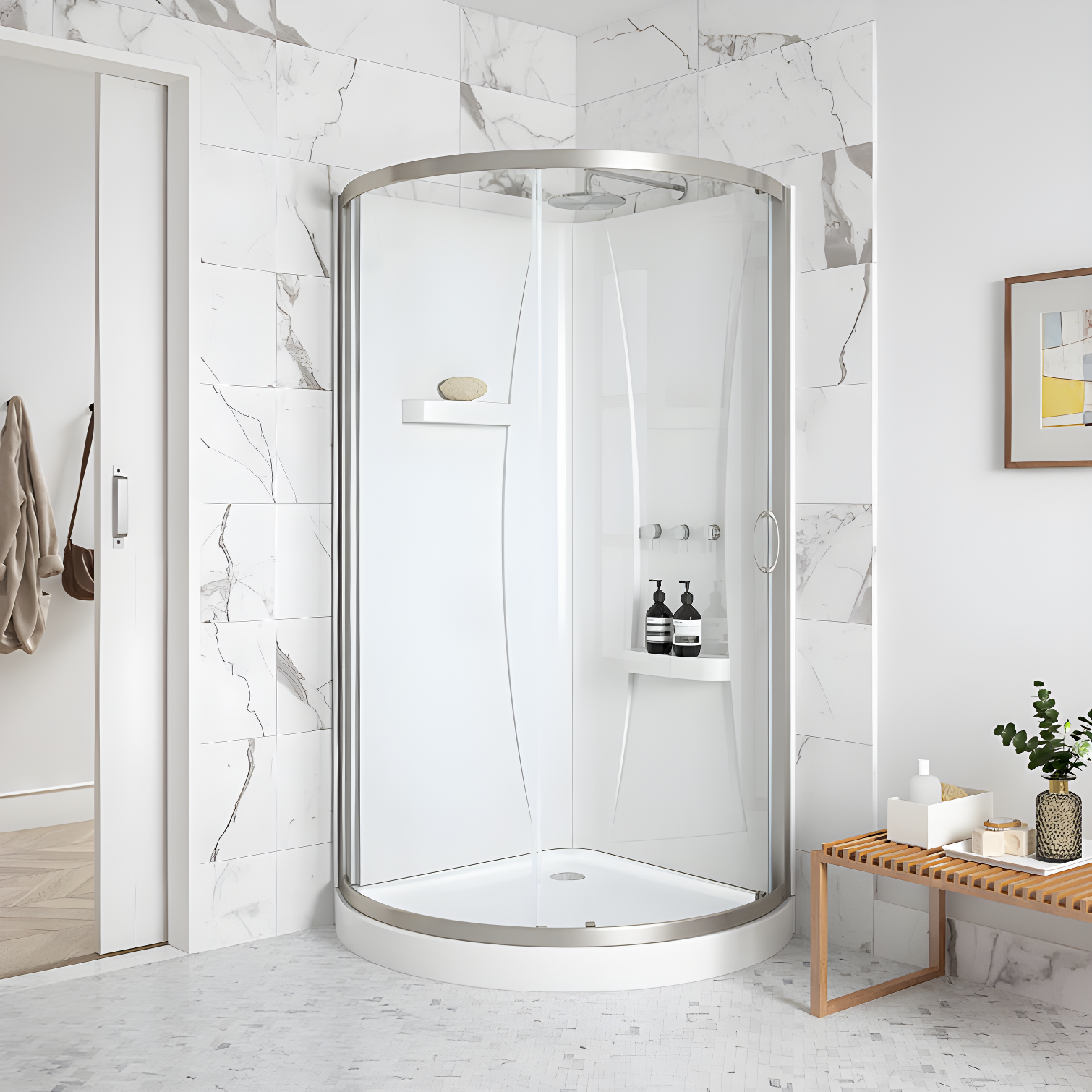 OVE Decors Breeze 44 in. Round Shower Kit w/ Clear, Base, Wall