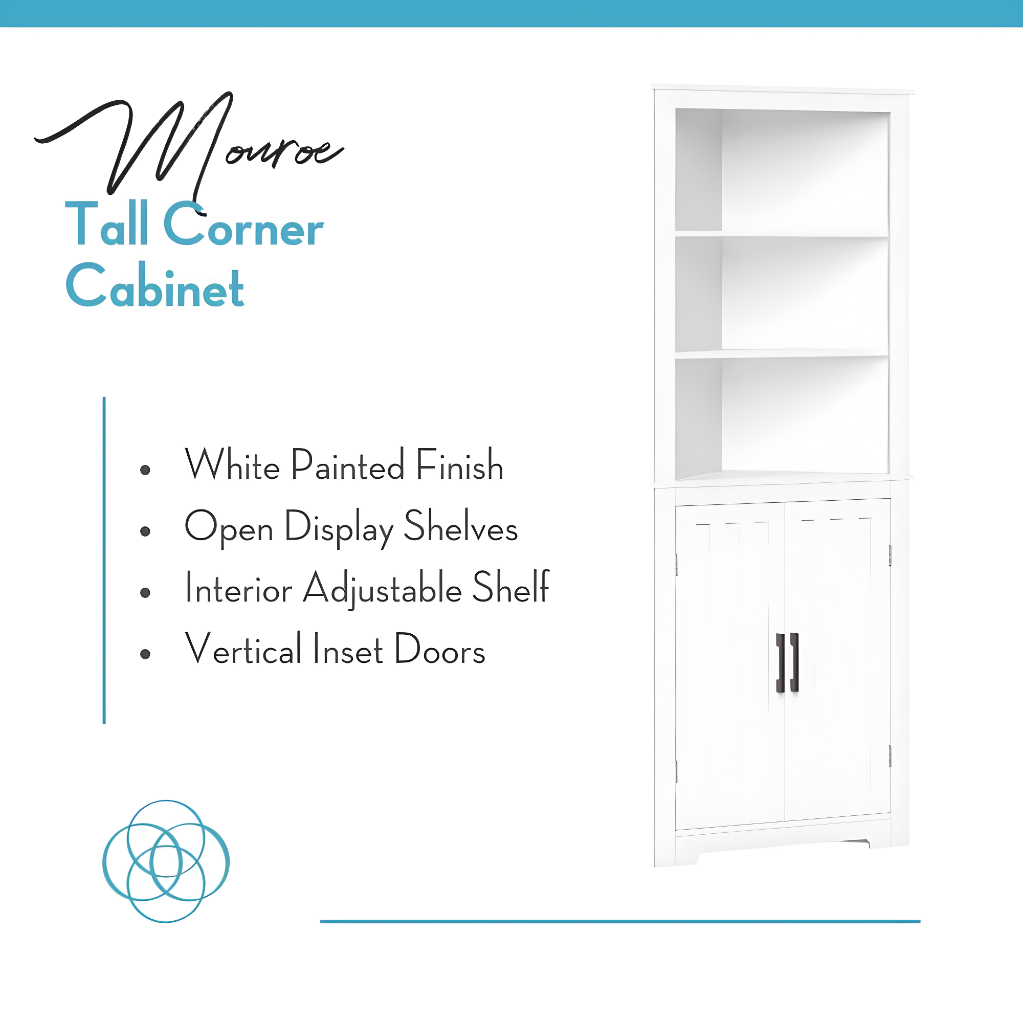 RiverRidge Home RiverRidge Monroe Tall Corner Bathroom Cabinet Storage Organizer with Doors and an Adjustable Shelf - White