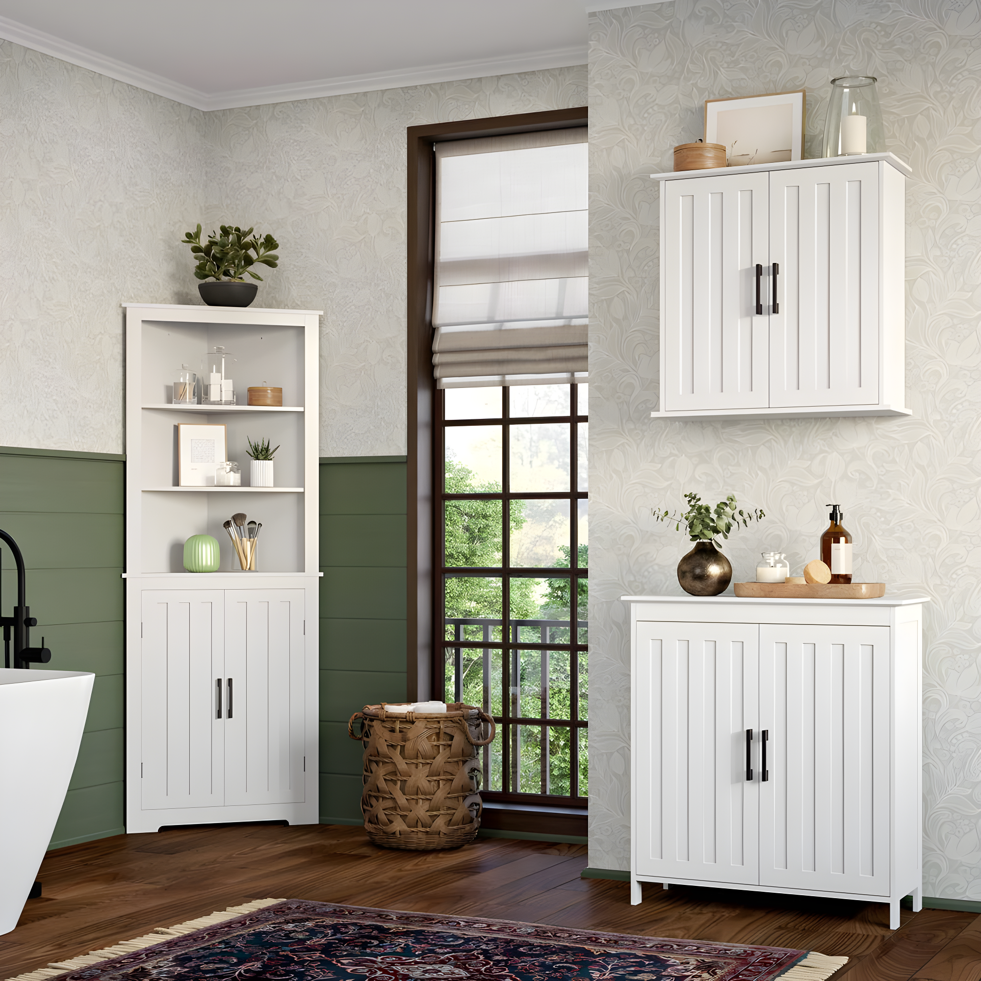 RiverRidge Home RiverRidge Monroe Tall Corner Bathroom Cabinet Storage Organizer with Doors and an Adjustable Shelf - White