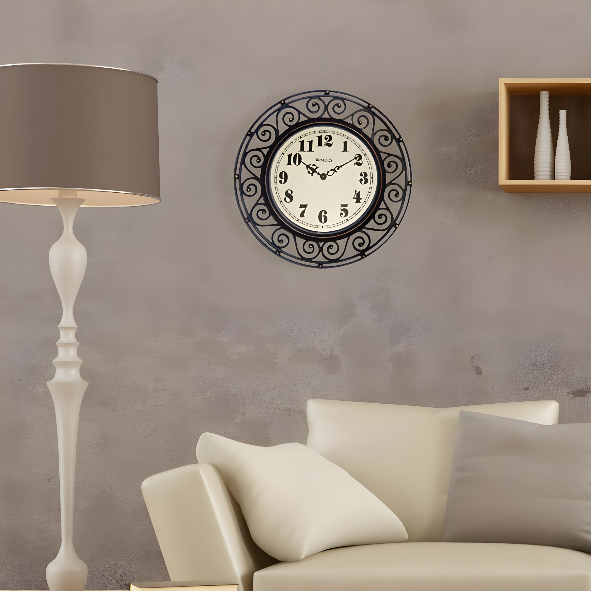 12" Wrought Iron Style Round Wall Clock Black/Bronze-Westclox: Vintage Design, Quartz Movement, Indoor Use