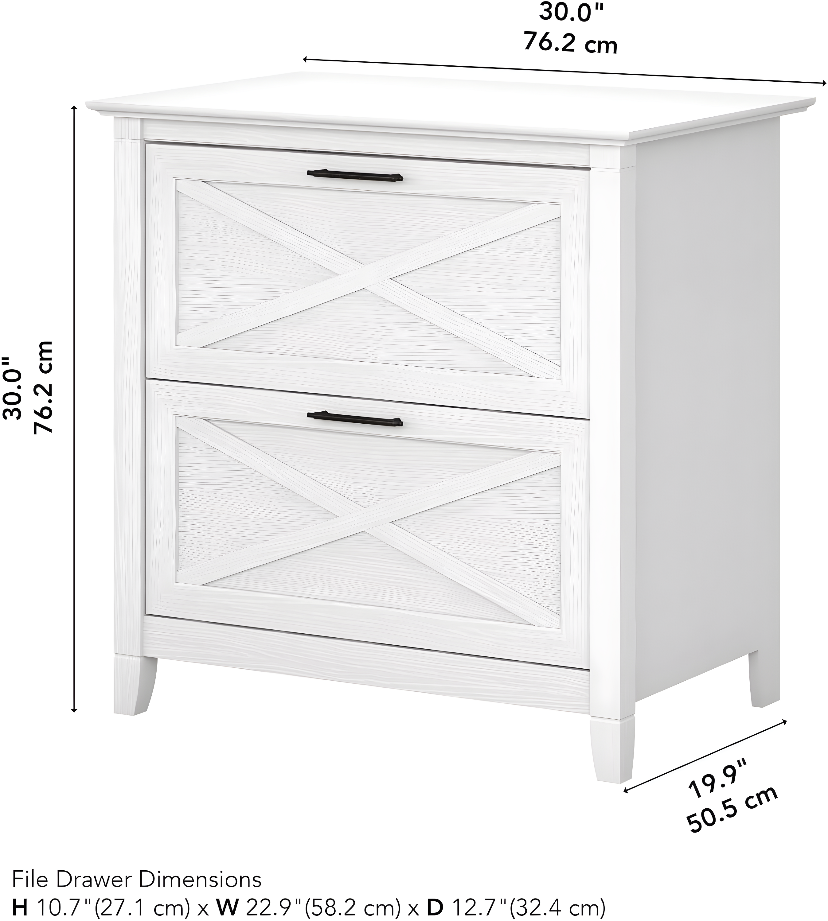 2 Drawer Key West File Cabinet Pure White Oak - Bush Furniture: Coastal Style, Aged Bronze Hardware