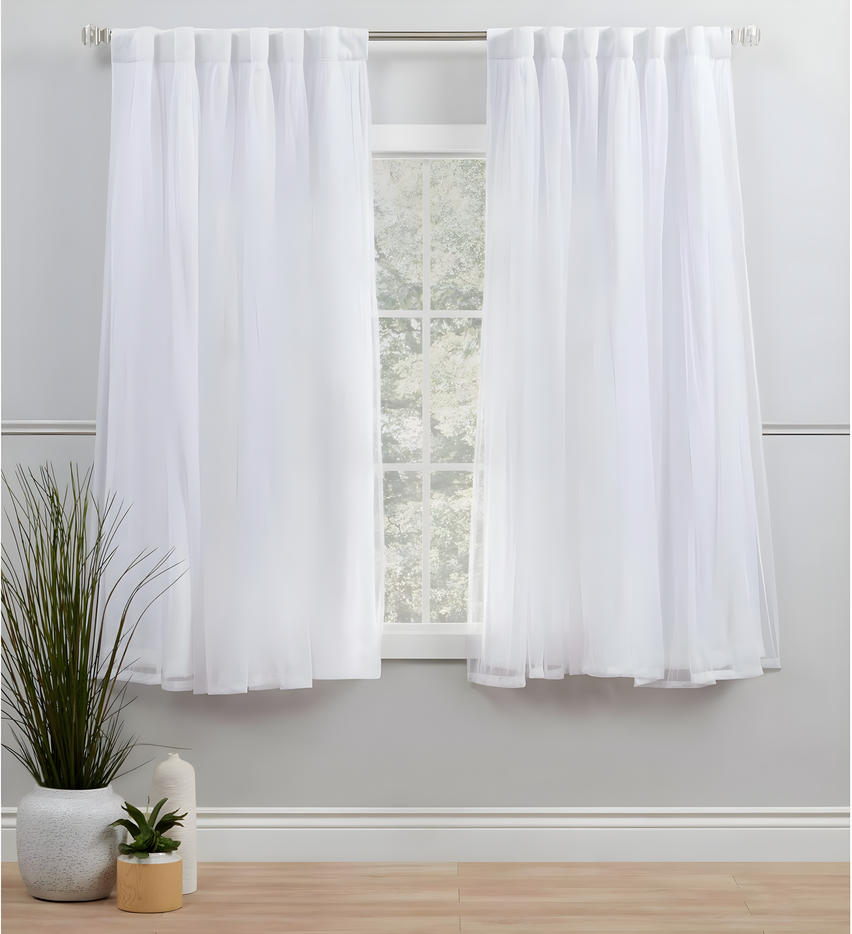 Amalgamated Textiles Exclusive Home Catarina Layered Solid Room Darkening and Sheer Hidden Tab/Rod Pocket Top Curtain Panel Pair (Set of 2)