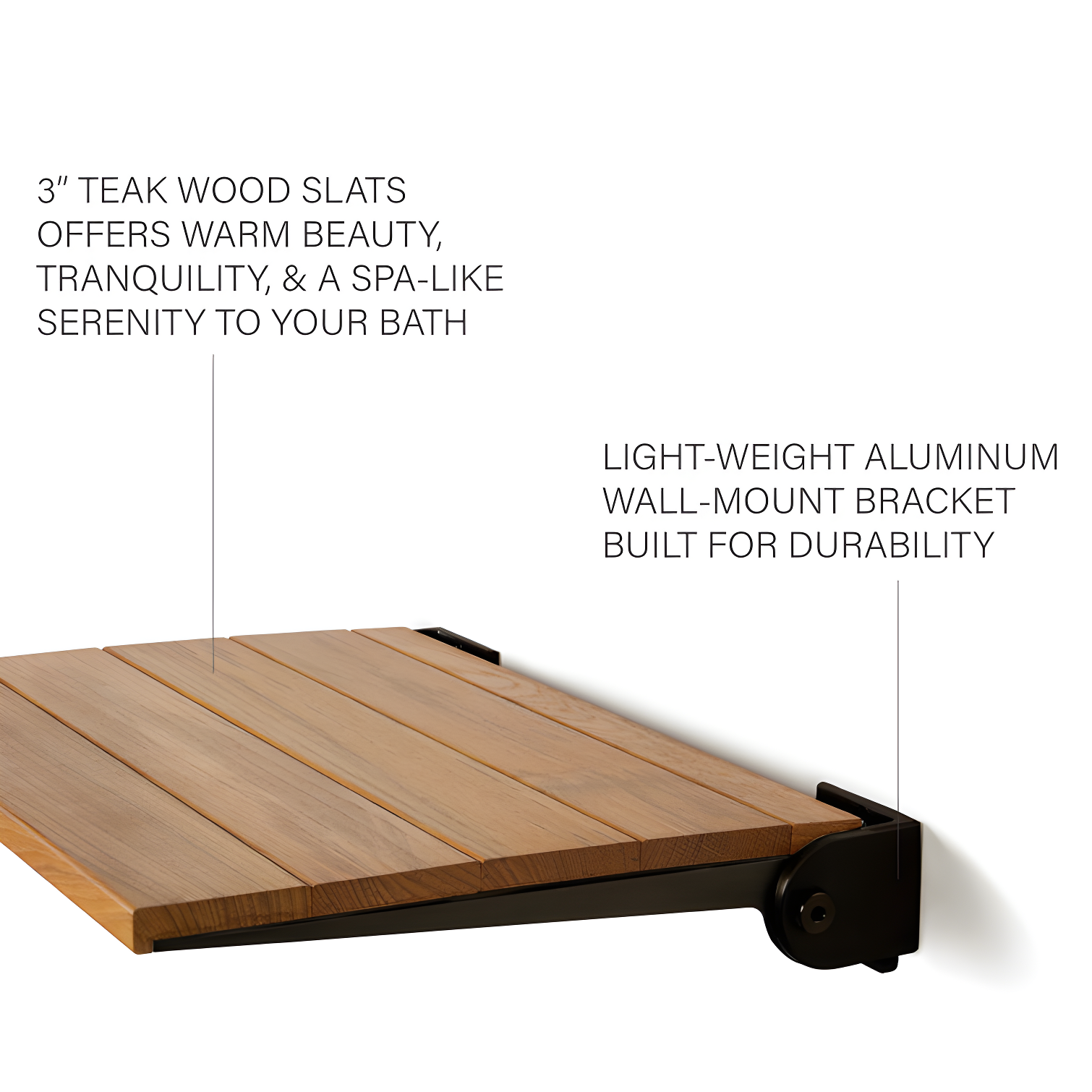 SlimLine Teak Wood Folding Shower Bench Seat