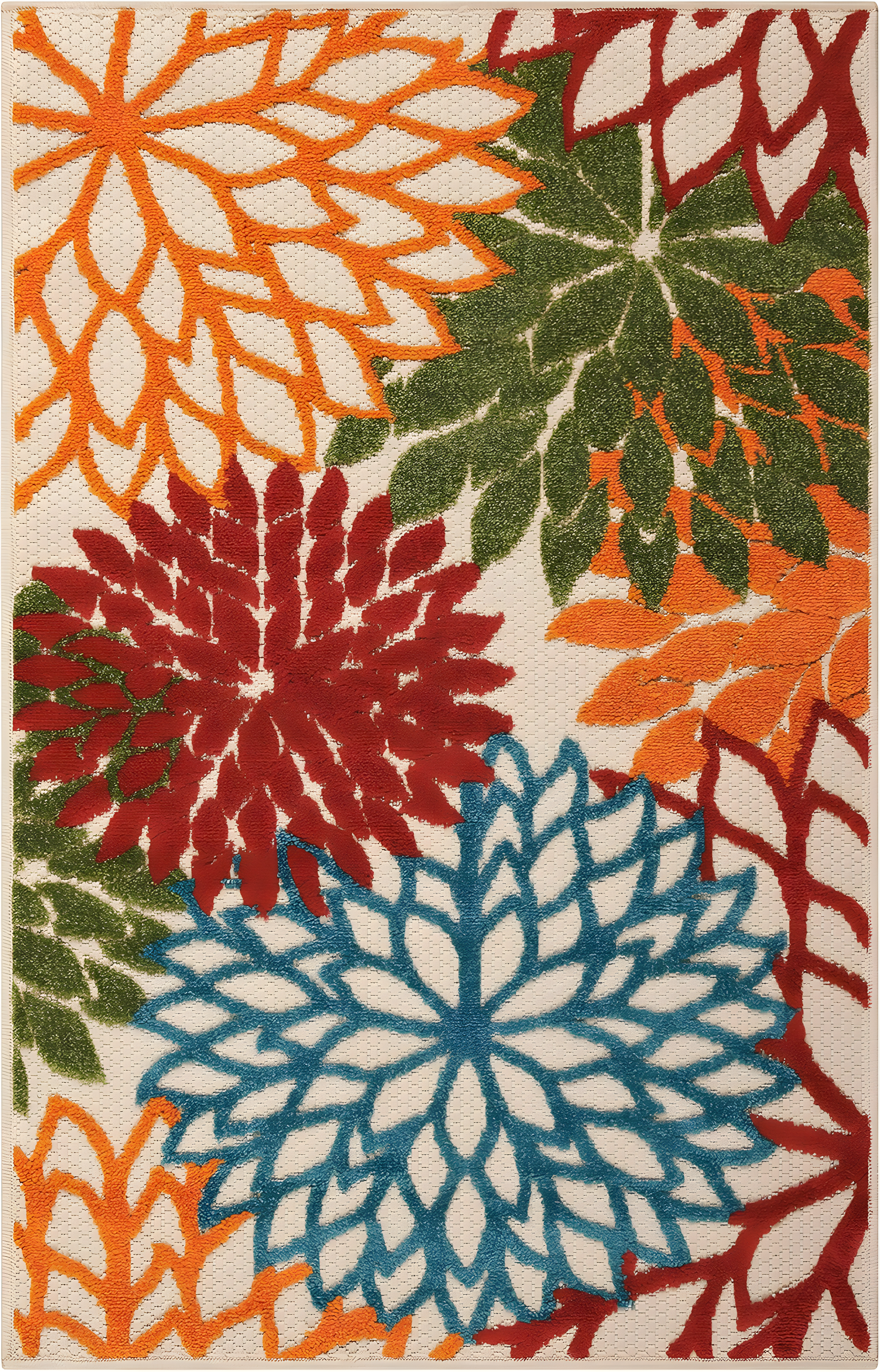 Nourison Aloha Floral Bloom Flatweave High-Low Indoor Outdoor Area Rug Green 2'8" x 4'