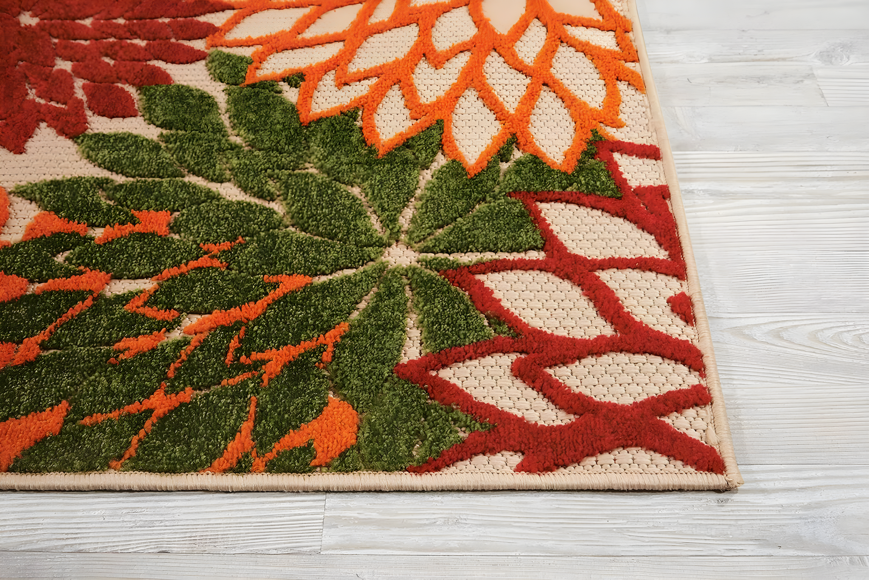 Nourison Aloha Floral Bloom Flatweave High-Low Indoor Outdoor Area Rug Green 2'8" x 4'