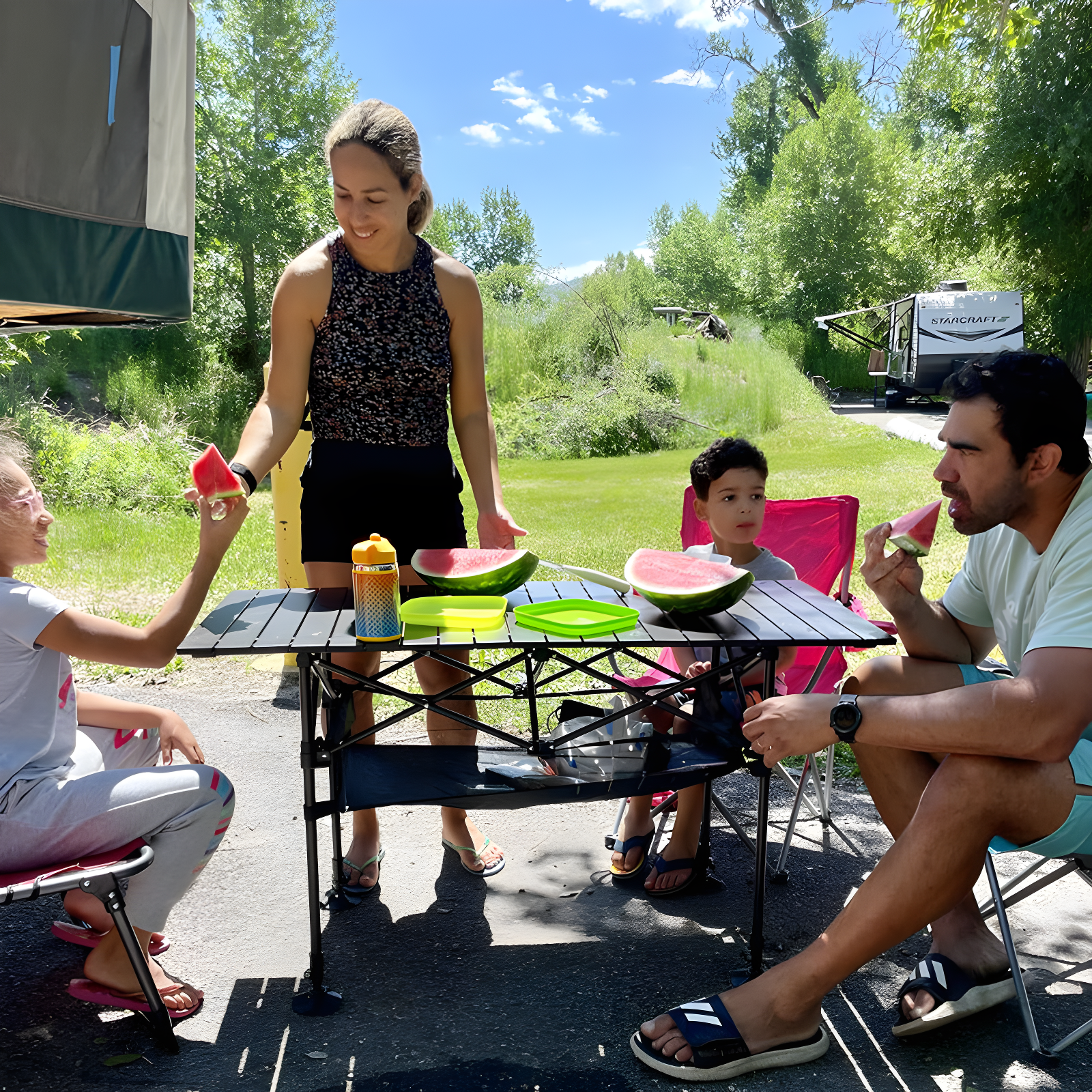 Folding Camping Table, Portable Aluminum Roll-Up Picnic Backpacking Table With Adjustable Height, Large Storage And Carrying Bag For Picnic, Camping, BBQ, Party, Backyard, Beach