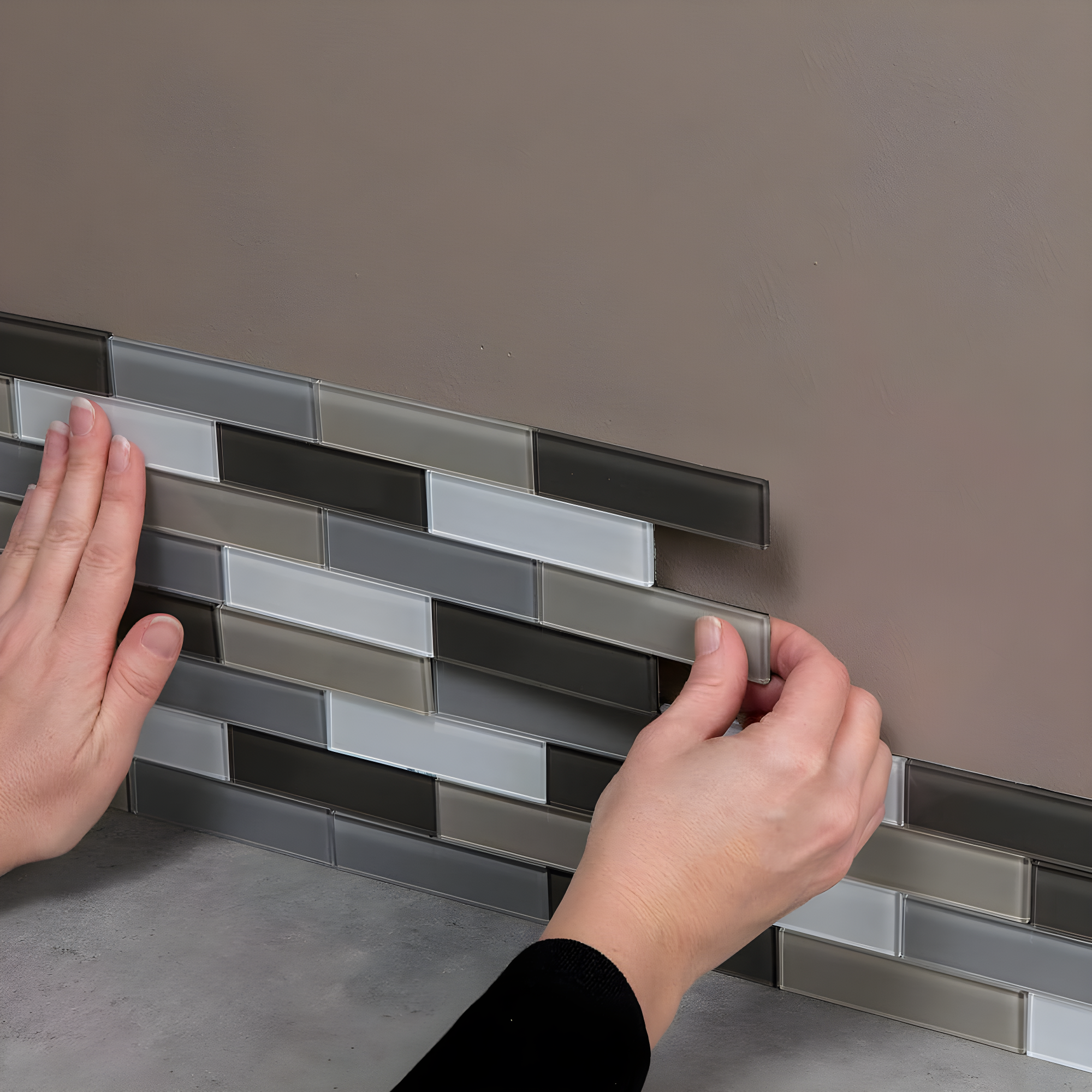 Aspect Peel and Stick 12.5in x 4in Subway Rustic Clay Matted Glass Tile for Kitchen and Bathrooms (3-Pack)